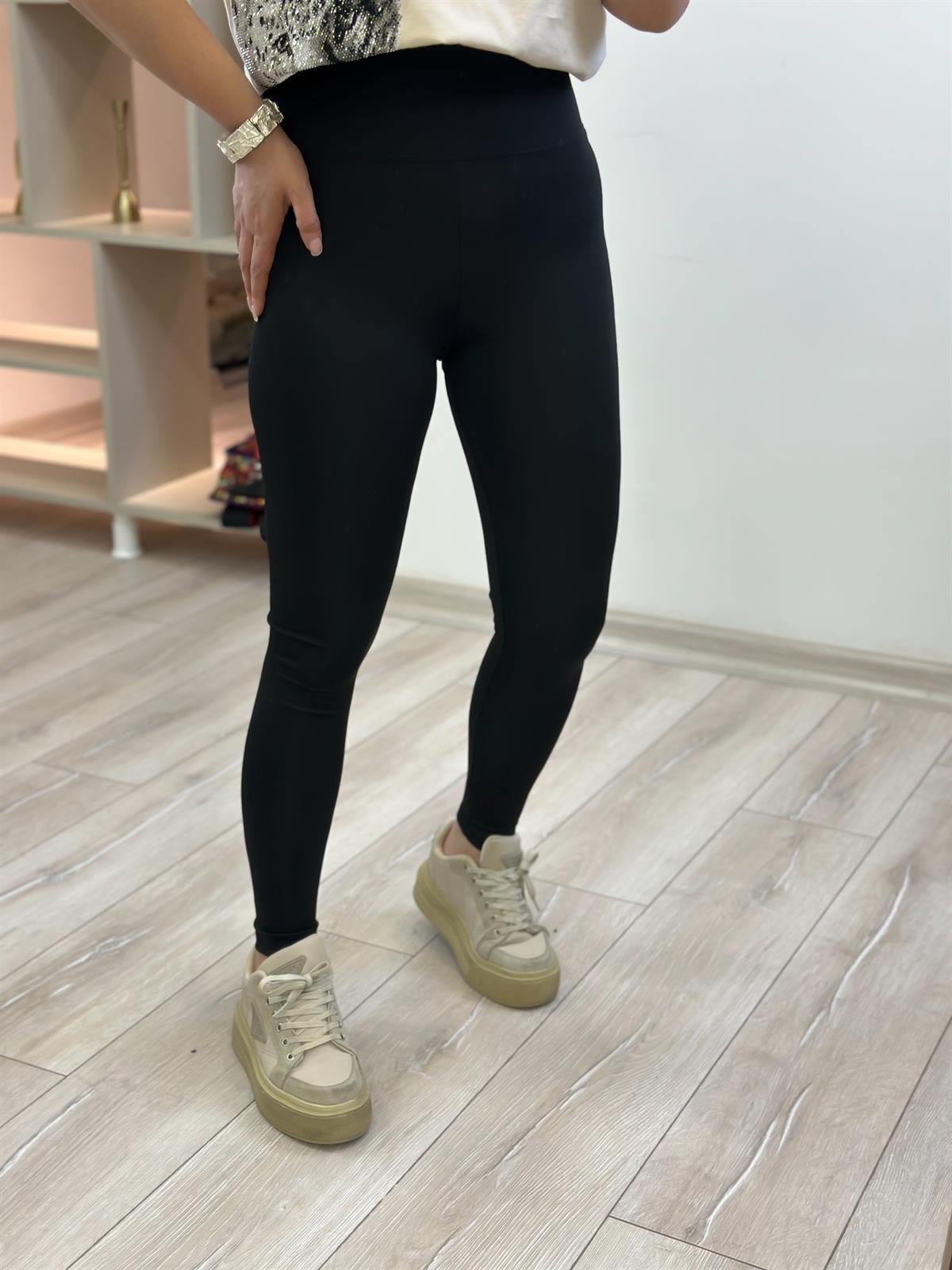 Kalın Kemerli Likralı Tayt SİYAH