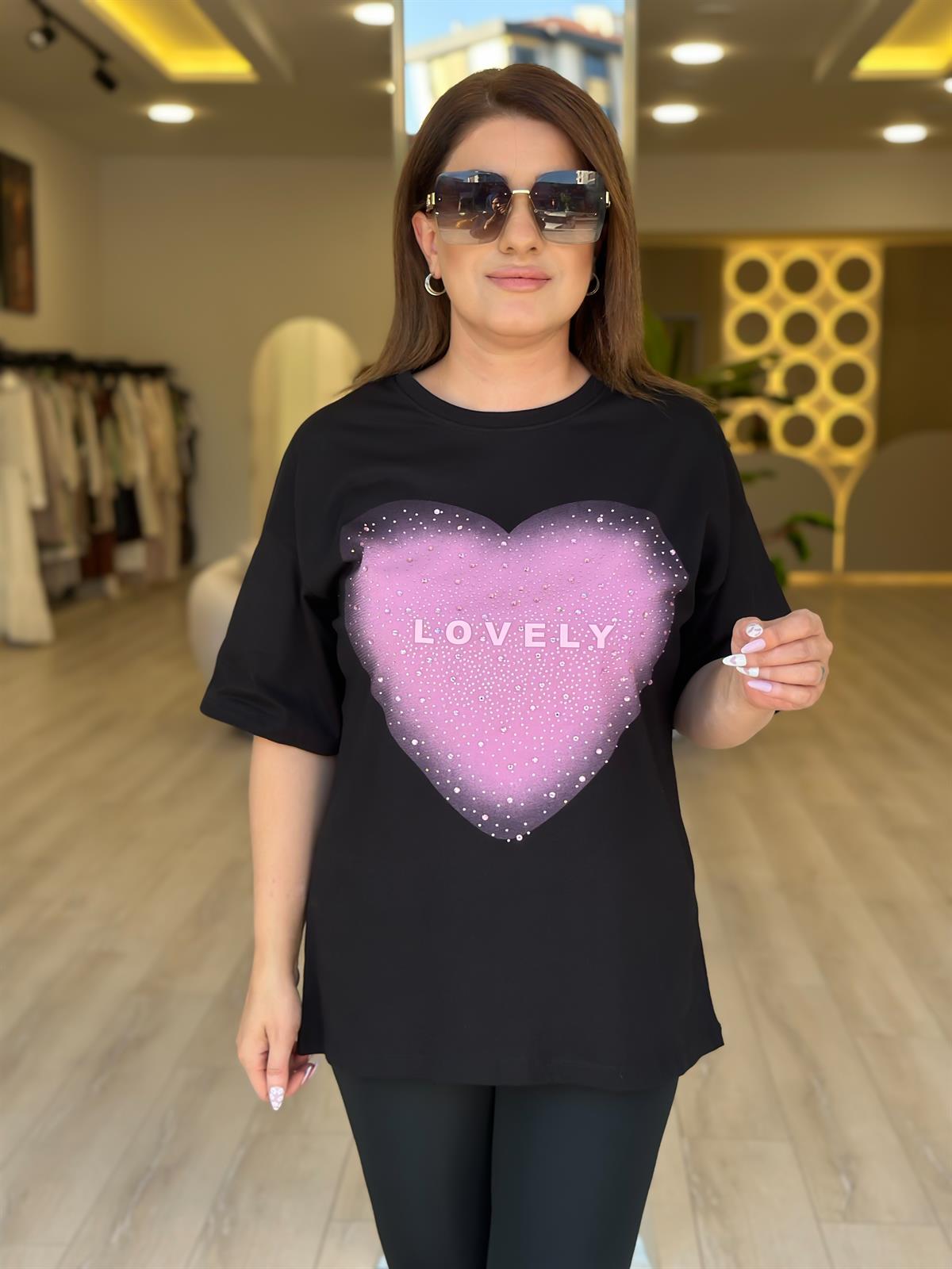 Kalp Detaylı Tshirt SİYAH