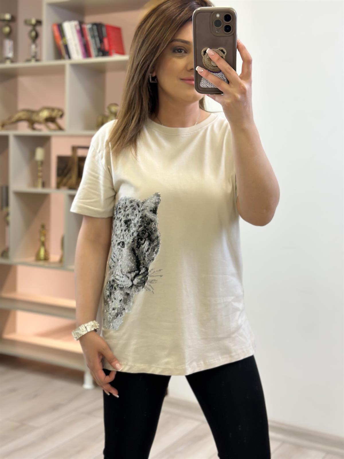 Kaplan Baskılı Tshirt BEJ