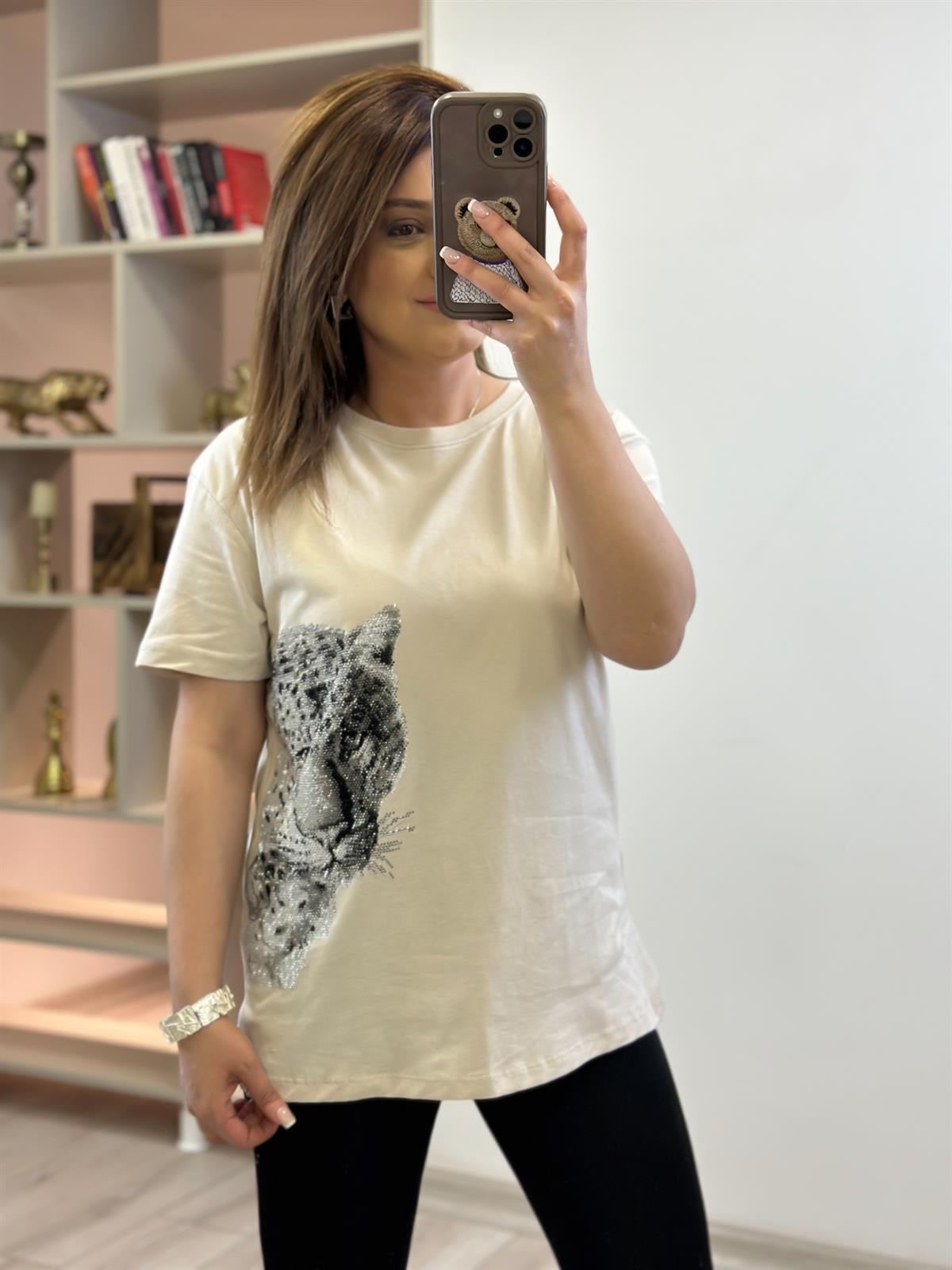 Kaplan Baskılı Tshirt BEJ