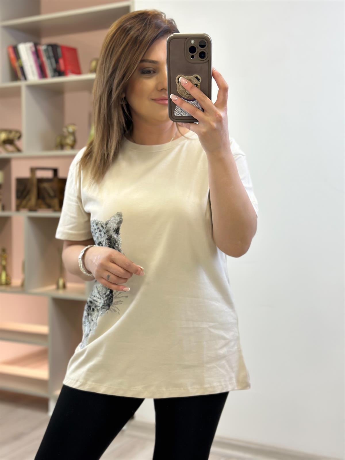 Kaplan Baskılı Tshirt BEJ
