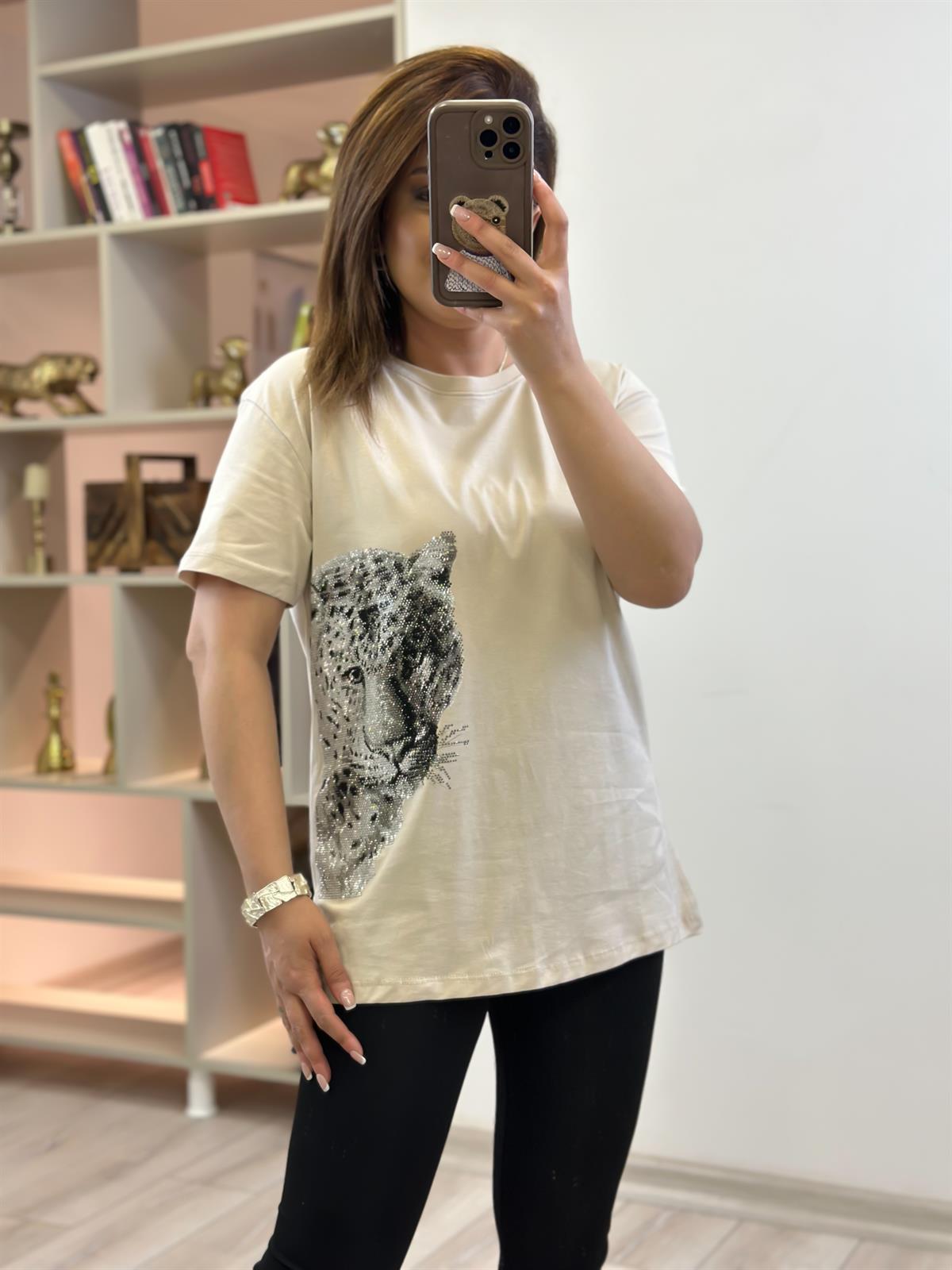 Kaplan Baskılı Tshirt BEJ