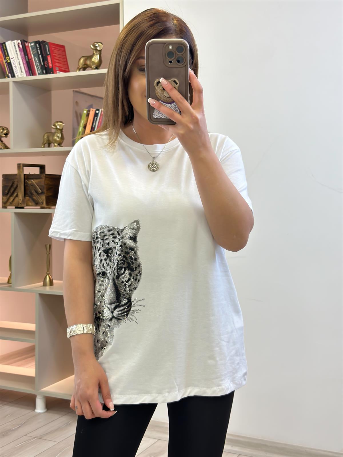 Kaplan Baskılı Tshirt BEYAZ