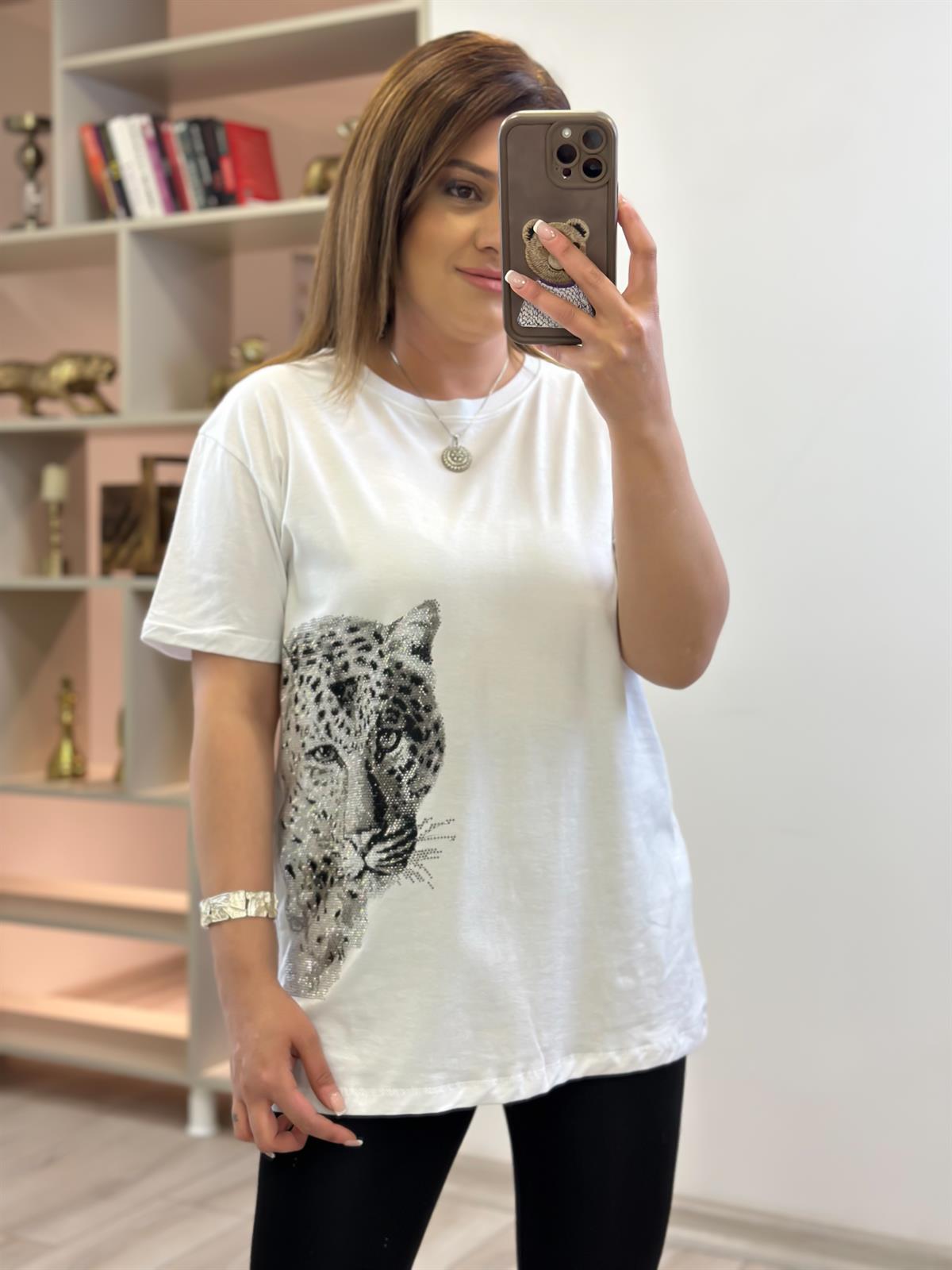 Kaplan Baskılı Tshirt BEYAZ