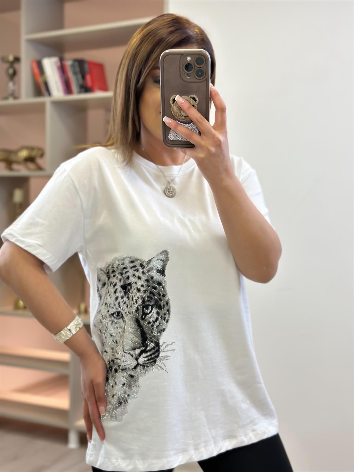 Kaplan Baskılı Tshirt BEYAZ