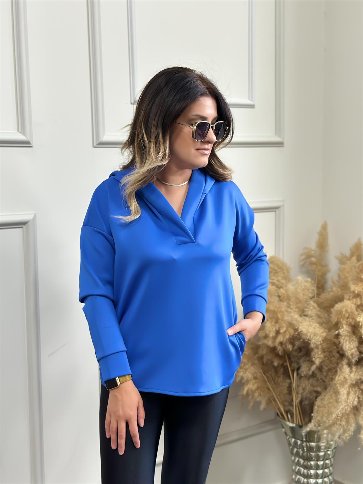 Kapşonlu Scuba Sweatshırt MAVİ