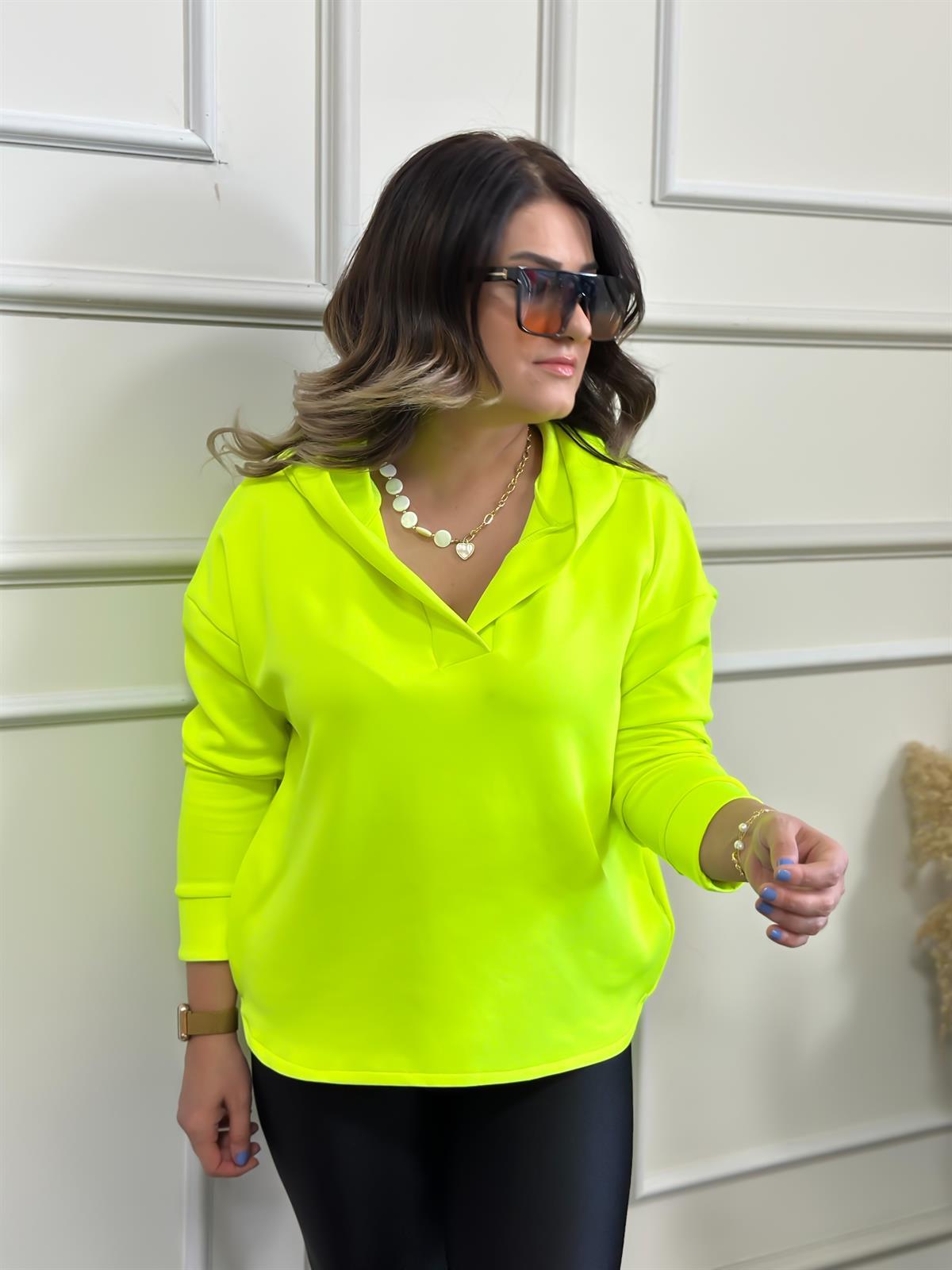 Kapşonlu Scuba Sweatshırt NEON SARI