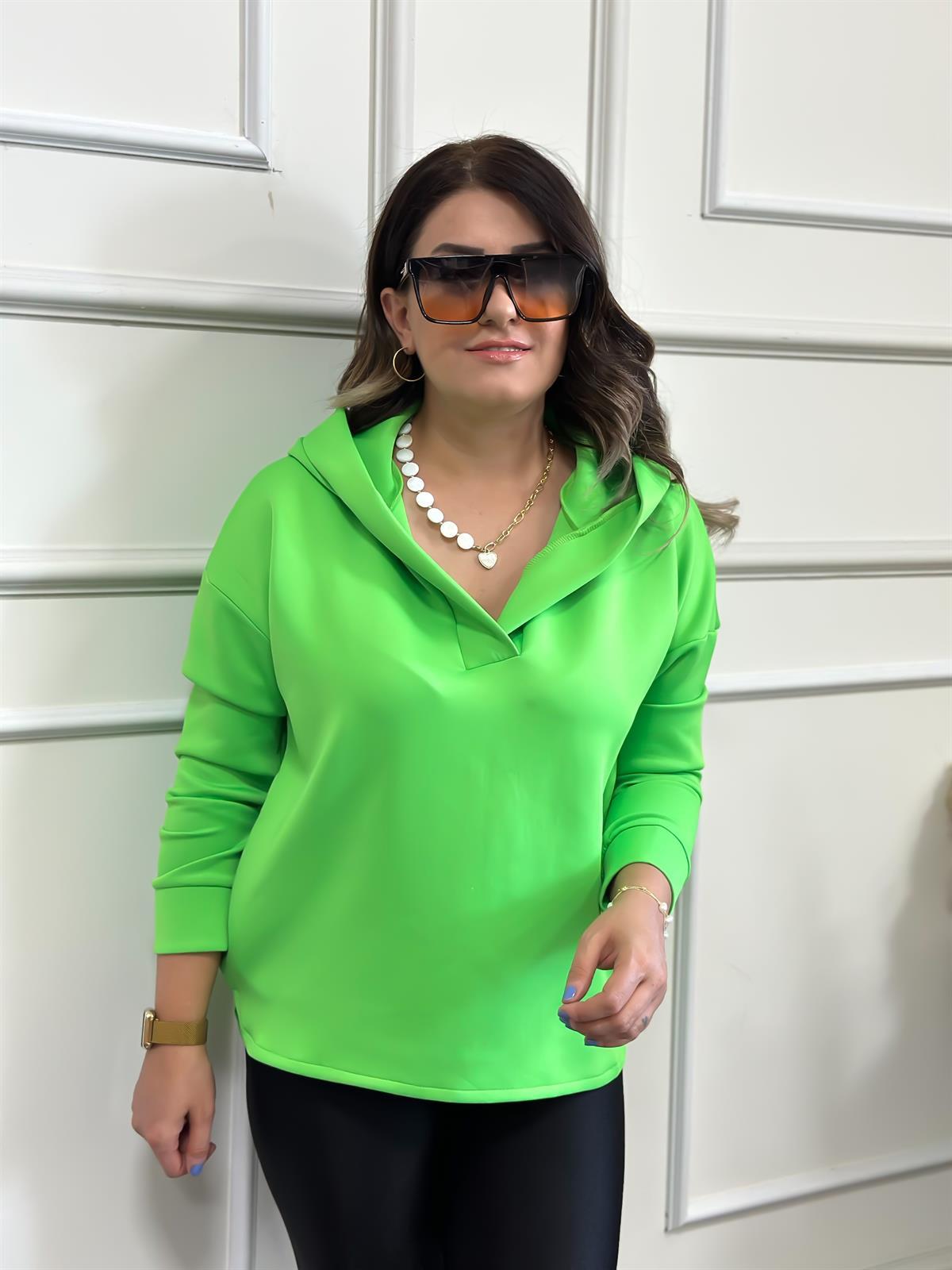 Kapşonlu Scuba Sweatshırt NEON YEŞİL