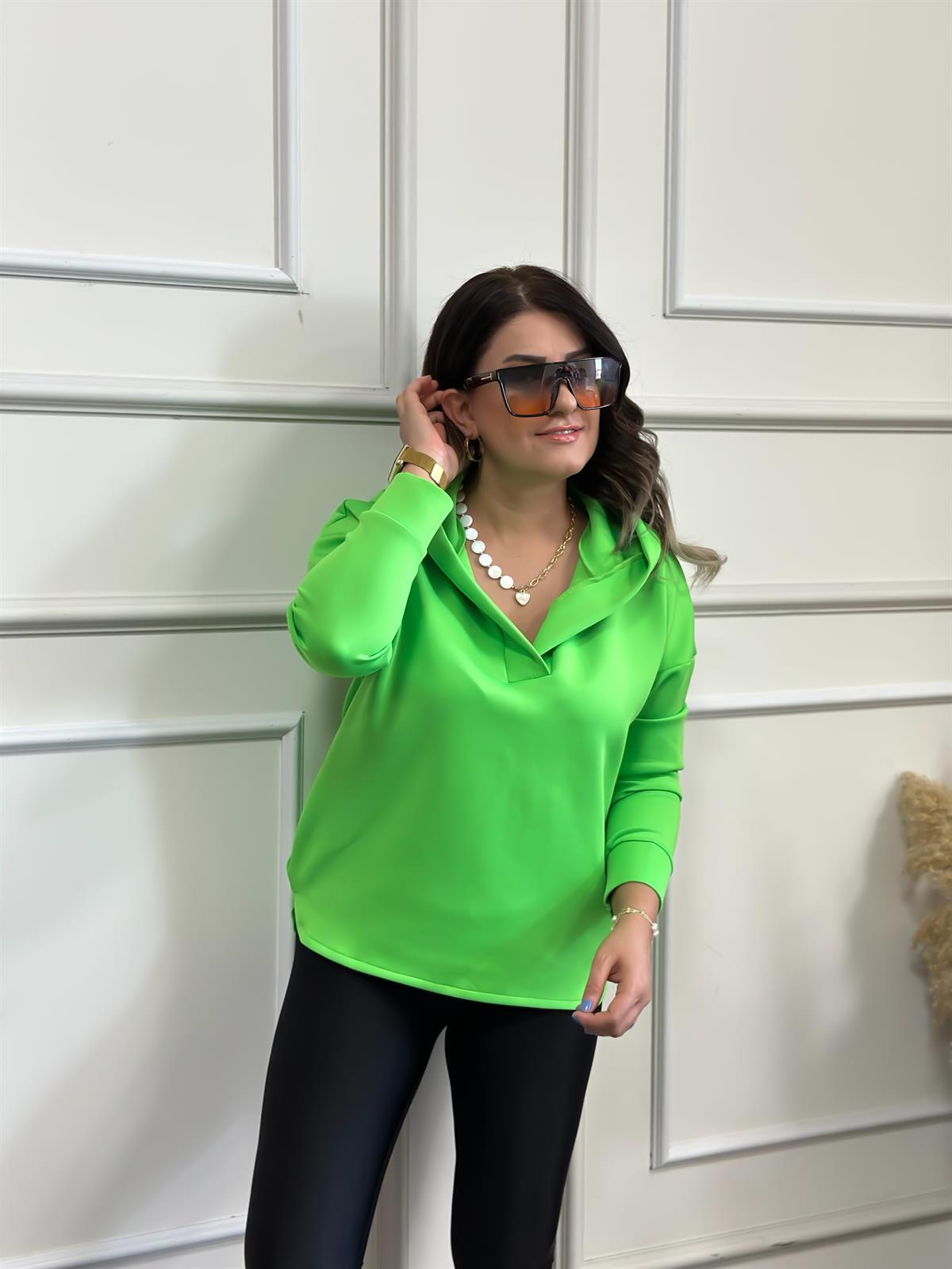 Kapşonlu Scuba Sweatshırt NEON YEŞİL