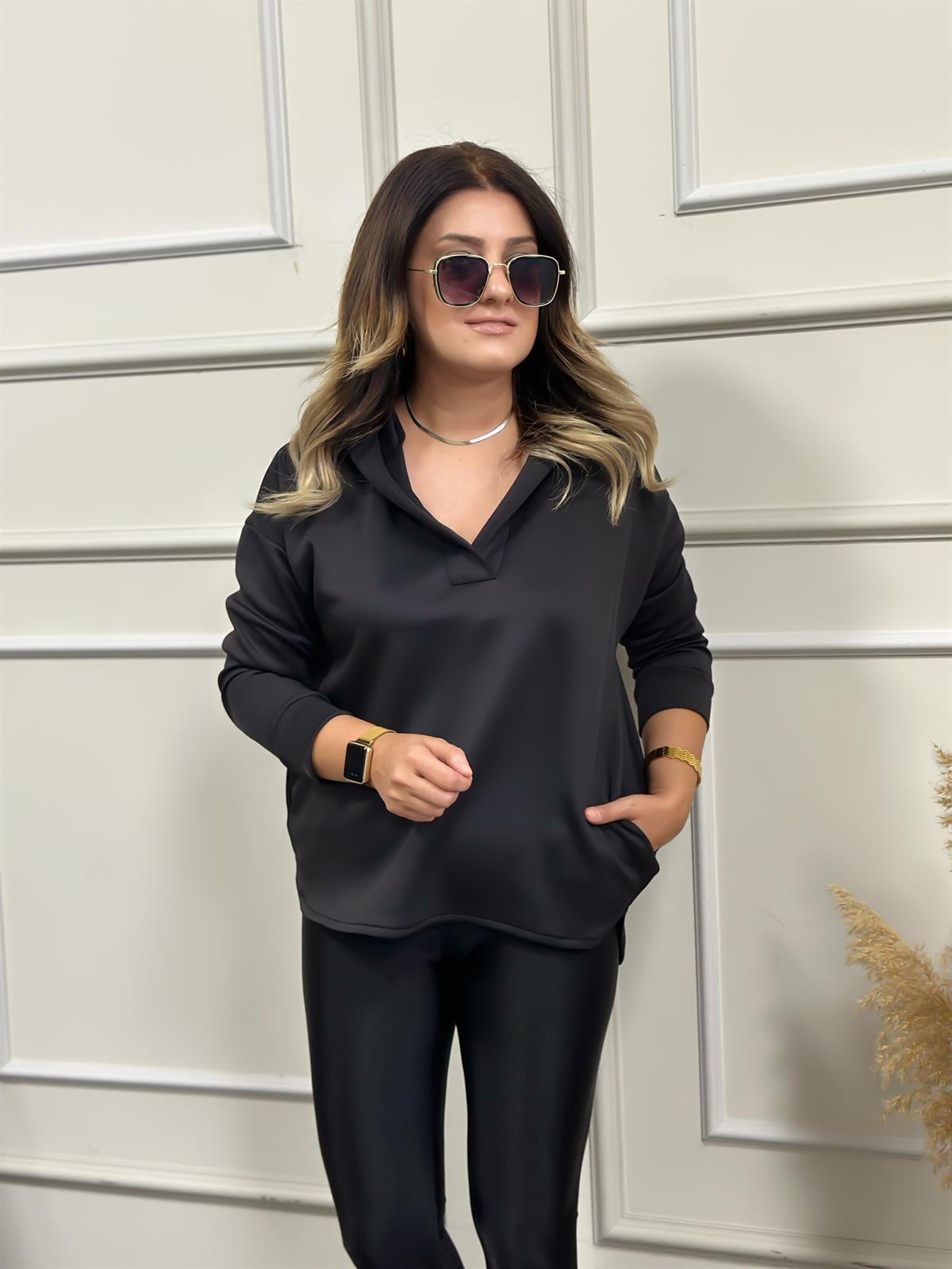 Kapşonlu Scuba Sweatshırt SİYAH