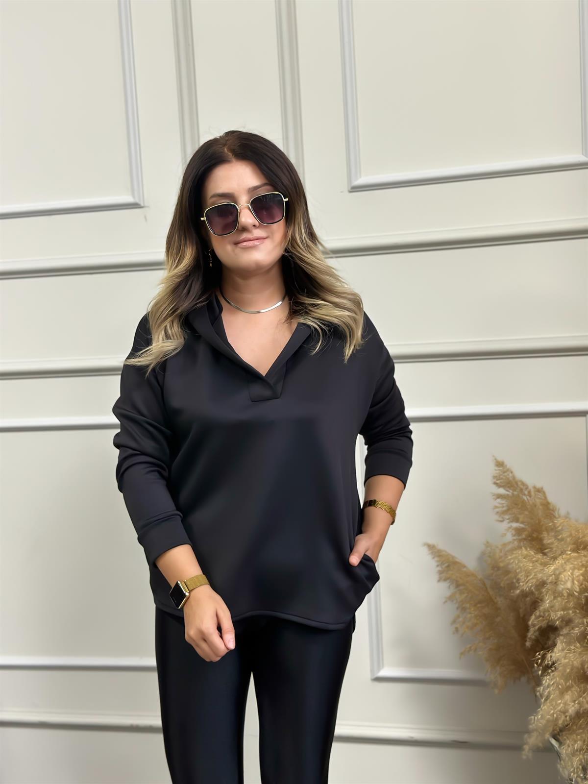 Kapşonlu Scuba Sweatshırt SİYAH