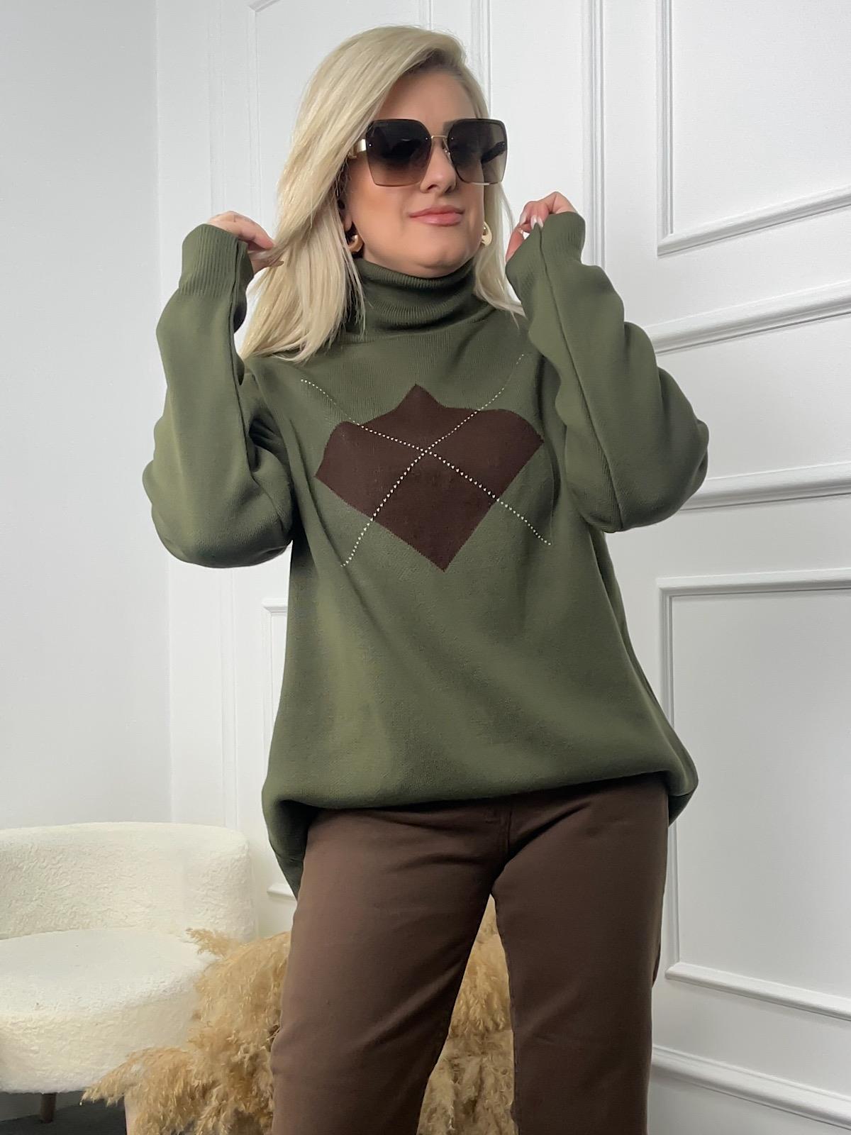 Kare Desenli Balıkçı Kazak KAHVE