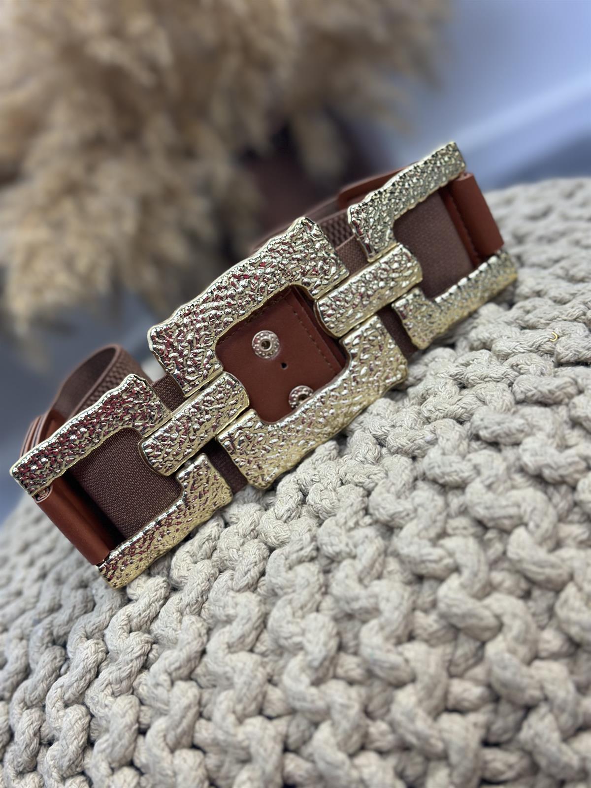 Kare Geceme Tokalı Elastik Kemer KAHVE