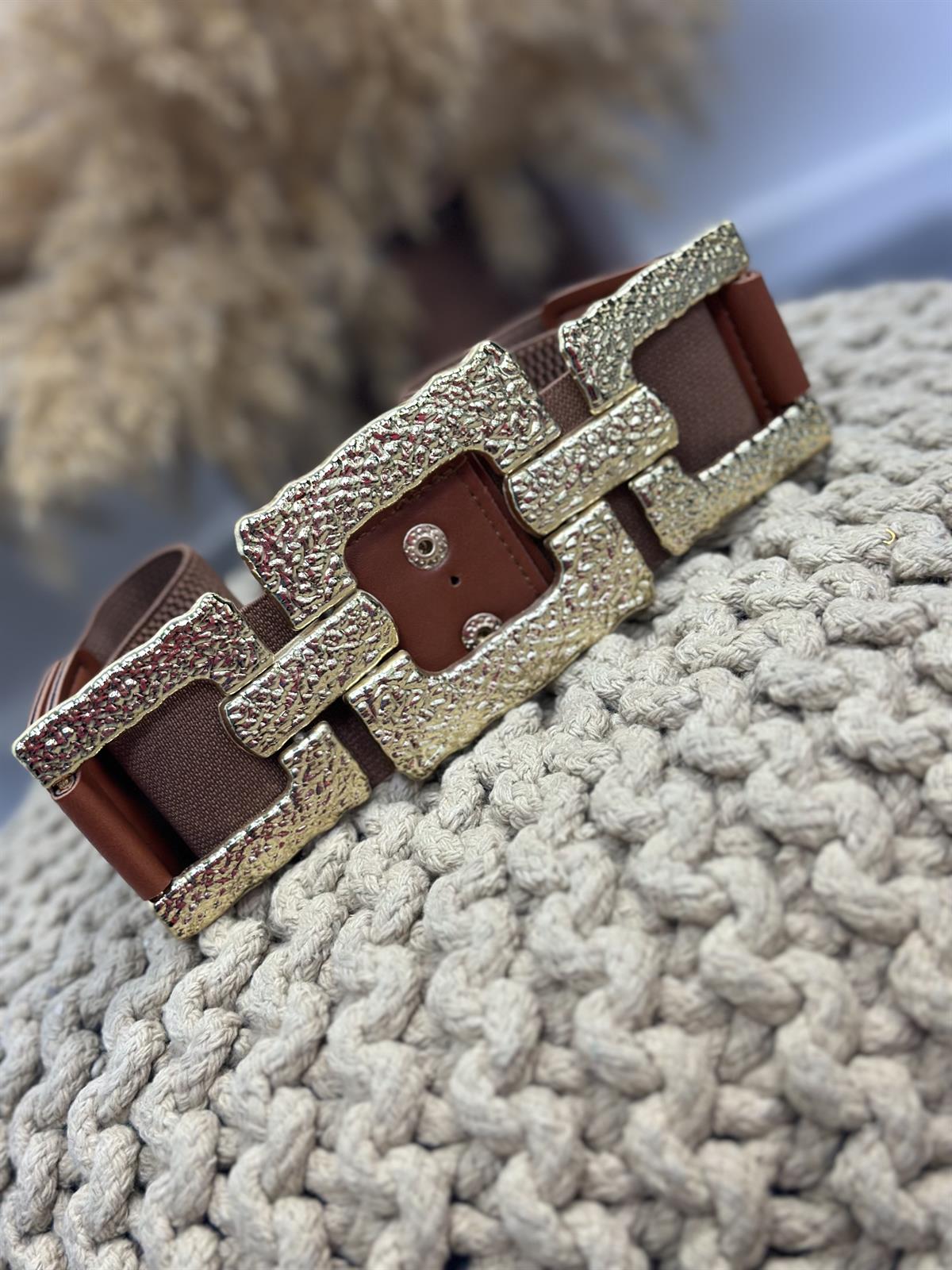 Kare Geceme Tokalı Elastik Kemer KAHVE