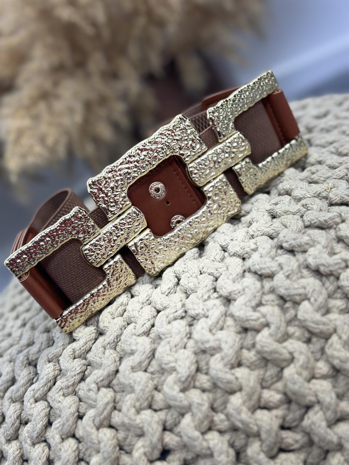 Kare Geceme Tokalı Elastik Kemer KAHVE