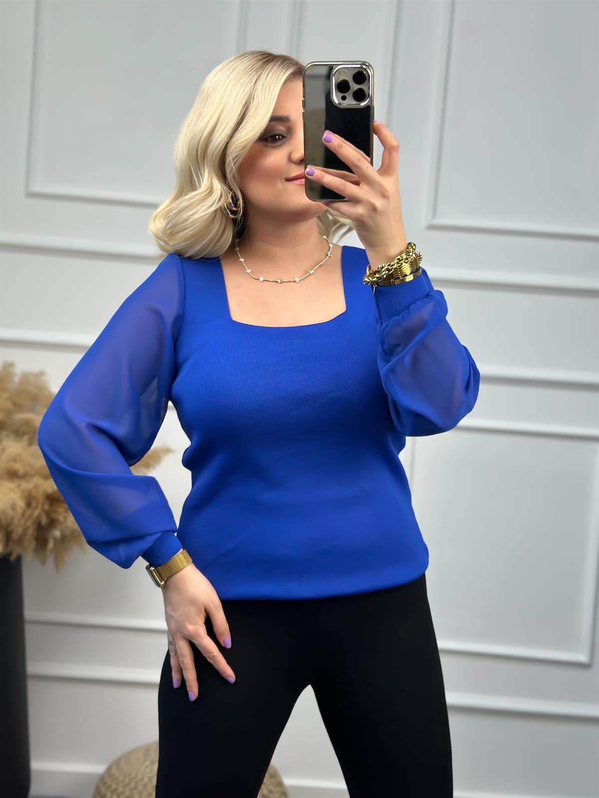 Kare Yaka Kolları Tül Triko SAKS