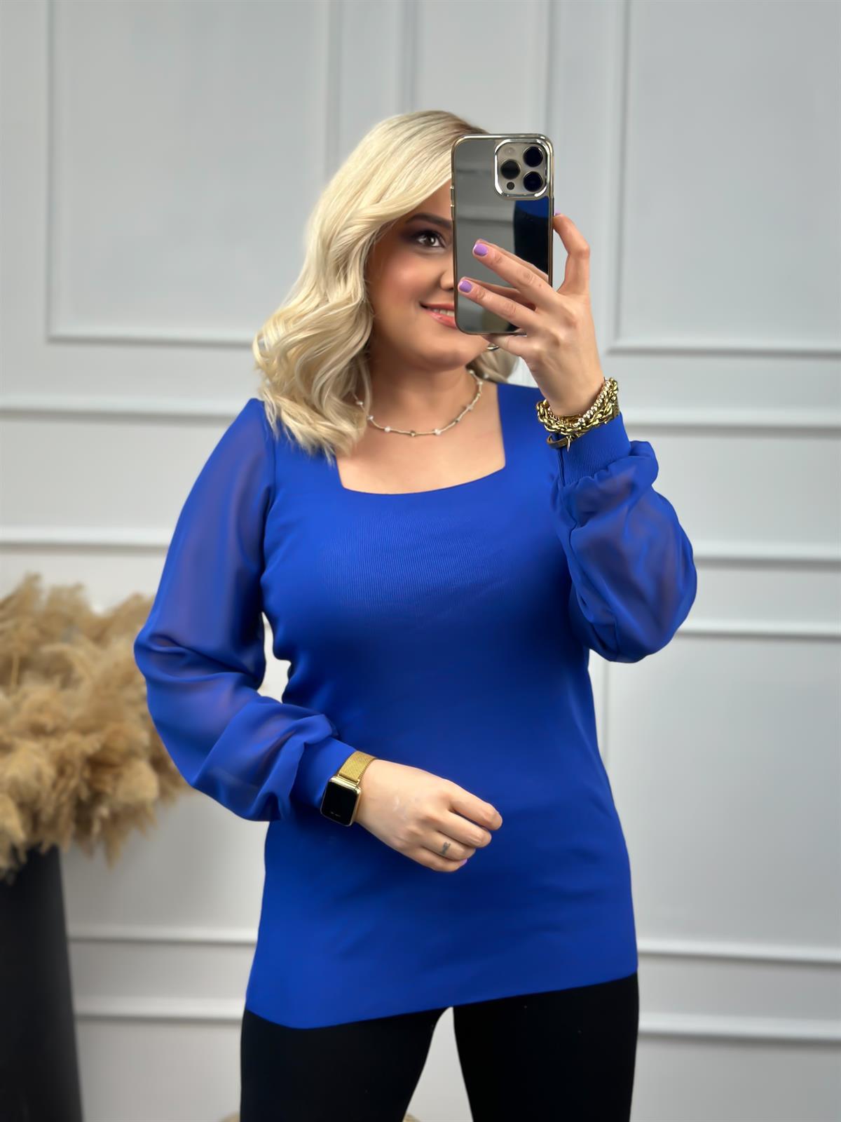 Kare Yaka Kolları Tül Triko SAKS