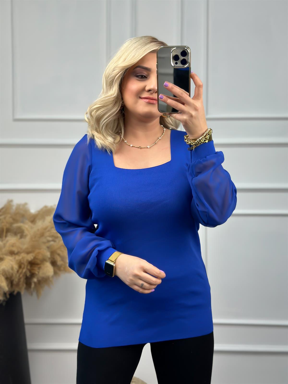 Kare Yaka Kolları Tül Triko SAKS