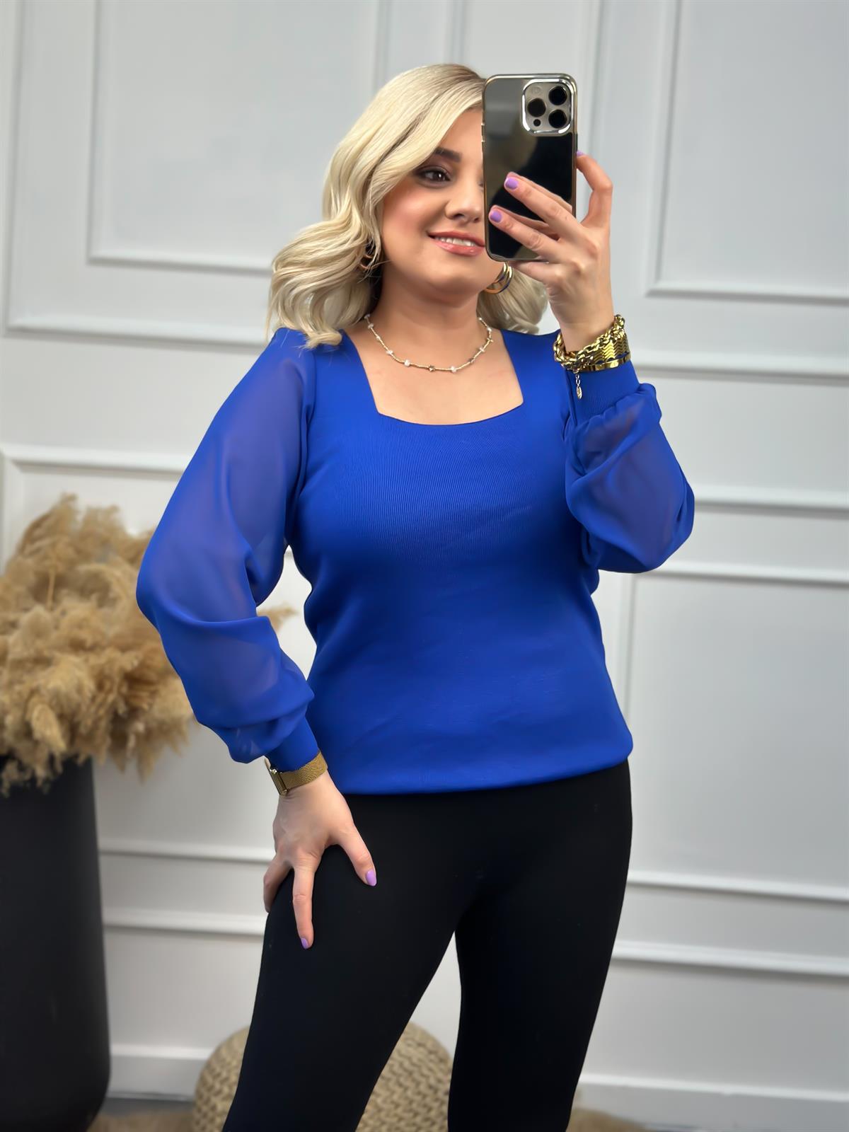 Kare Yaka Kolları Tül Triko SAKS