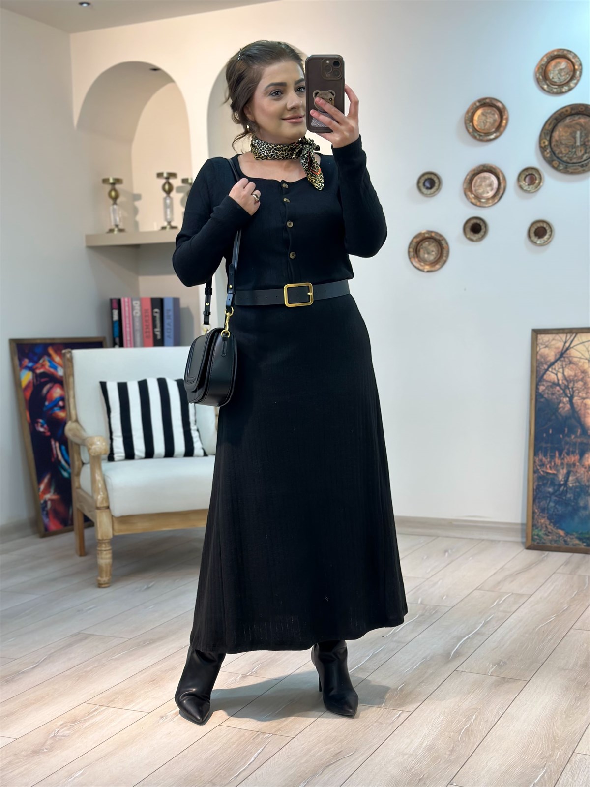 Kaşkorse Pamuk Kumaş Etek Bluz Takım SİYAH