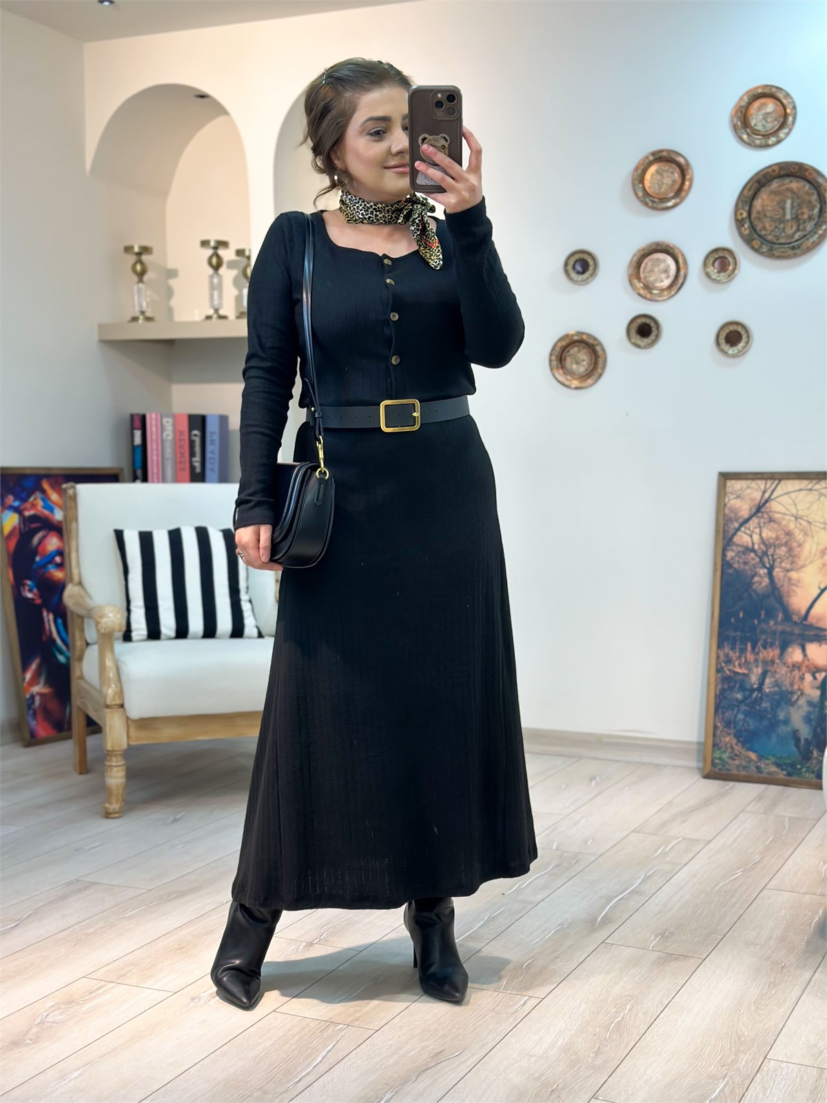 Kaşkorse Pamuk Kumaş Etek Bluz Takım SİYAH