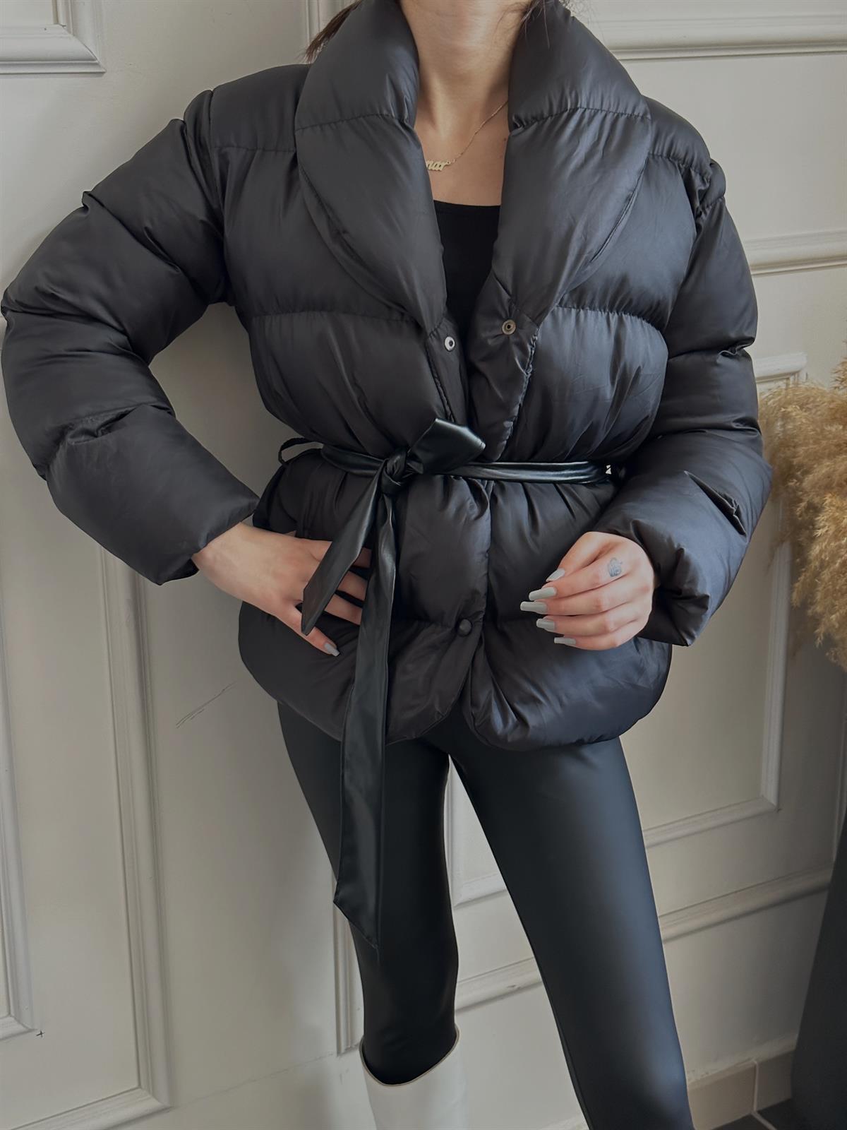 Kemer Detaylı Şişme Mont SİYAH