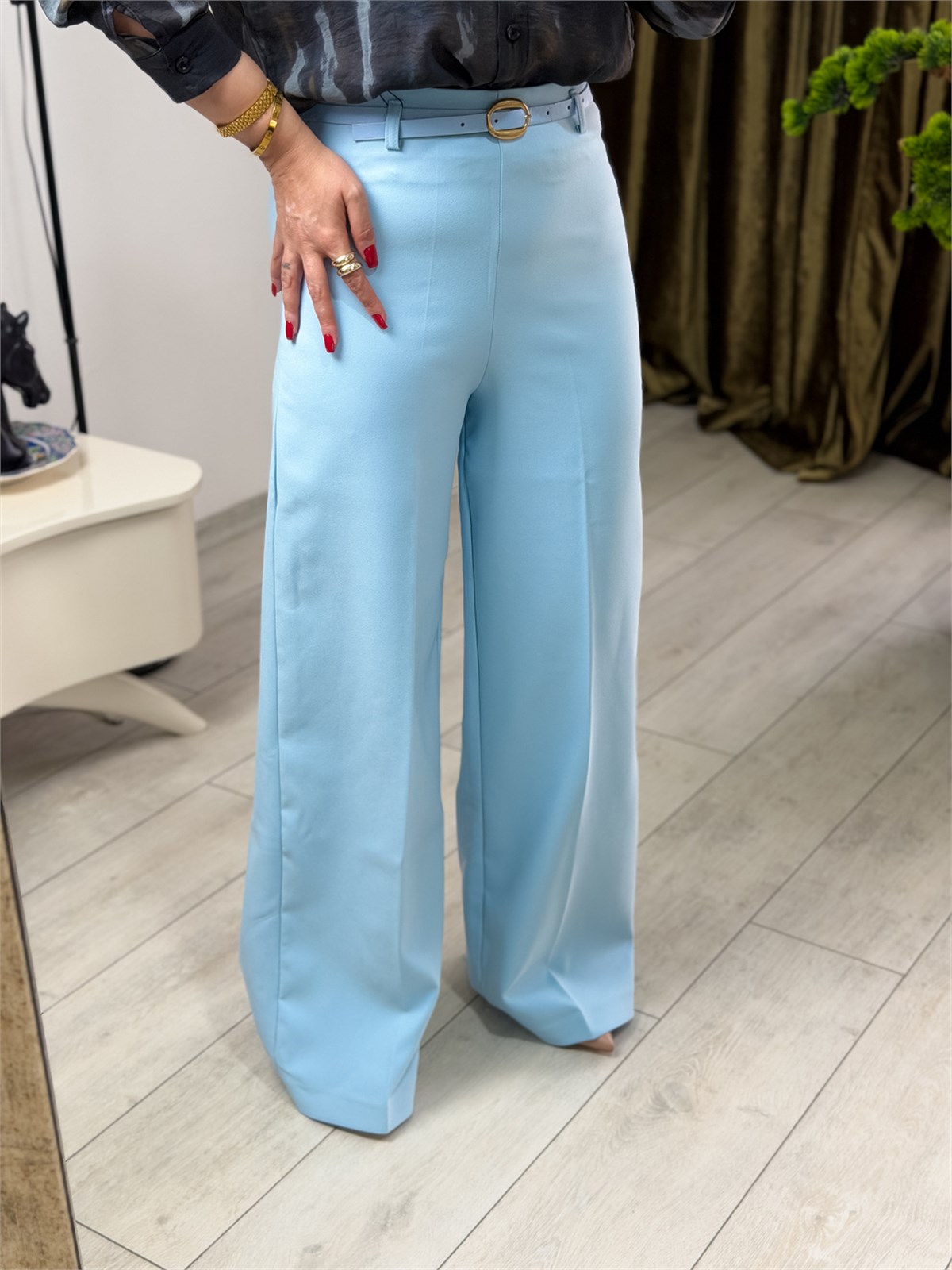 Kemerli Fermuarlı Kumaş Pantolon BEBE MAVİ
