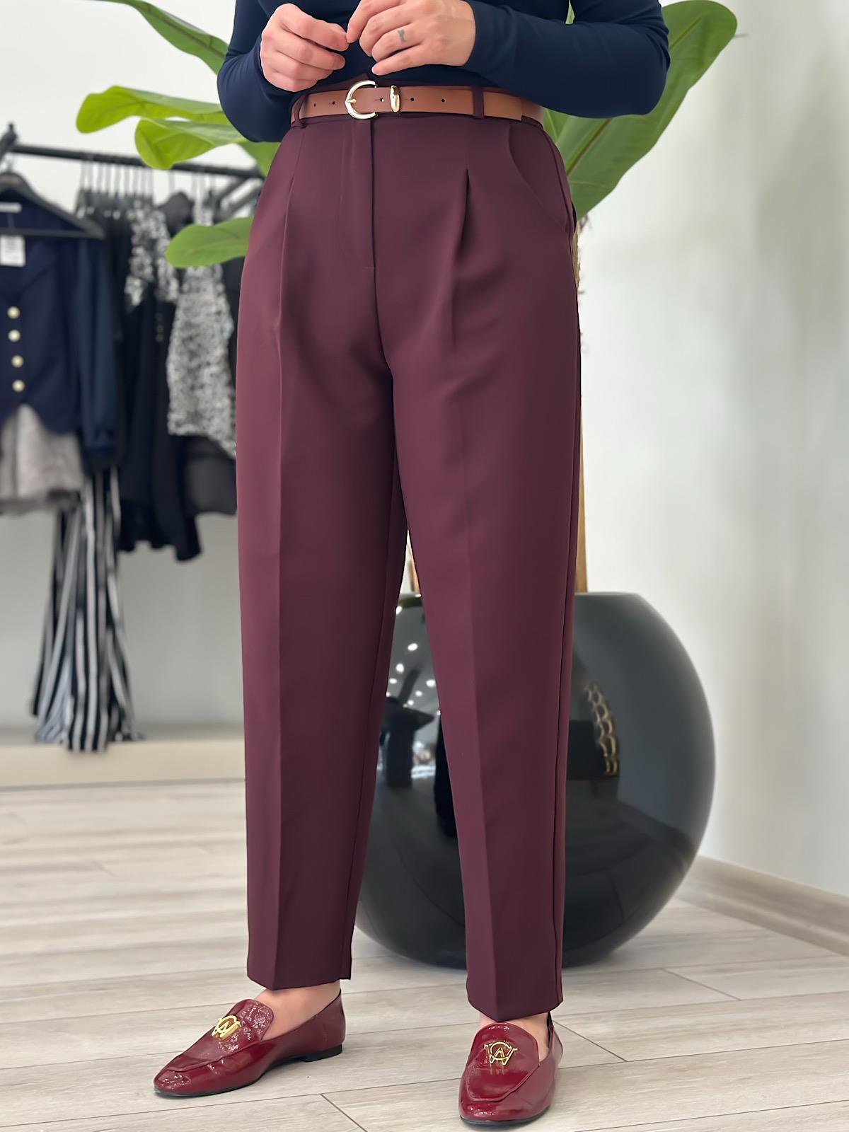 Kemerli Kumaş Pantolon MÜRDÜM