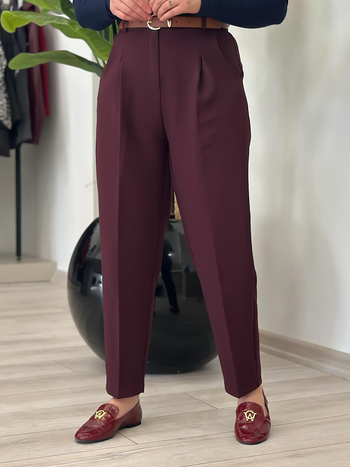 Kemerli Kumaş Pantolon MÜRDÜM