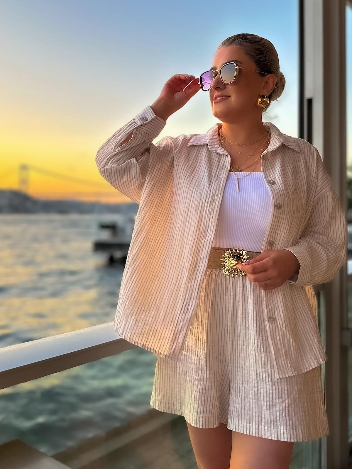 Kemerli Şortlu Takım KAHVE