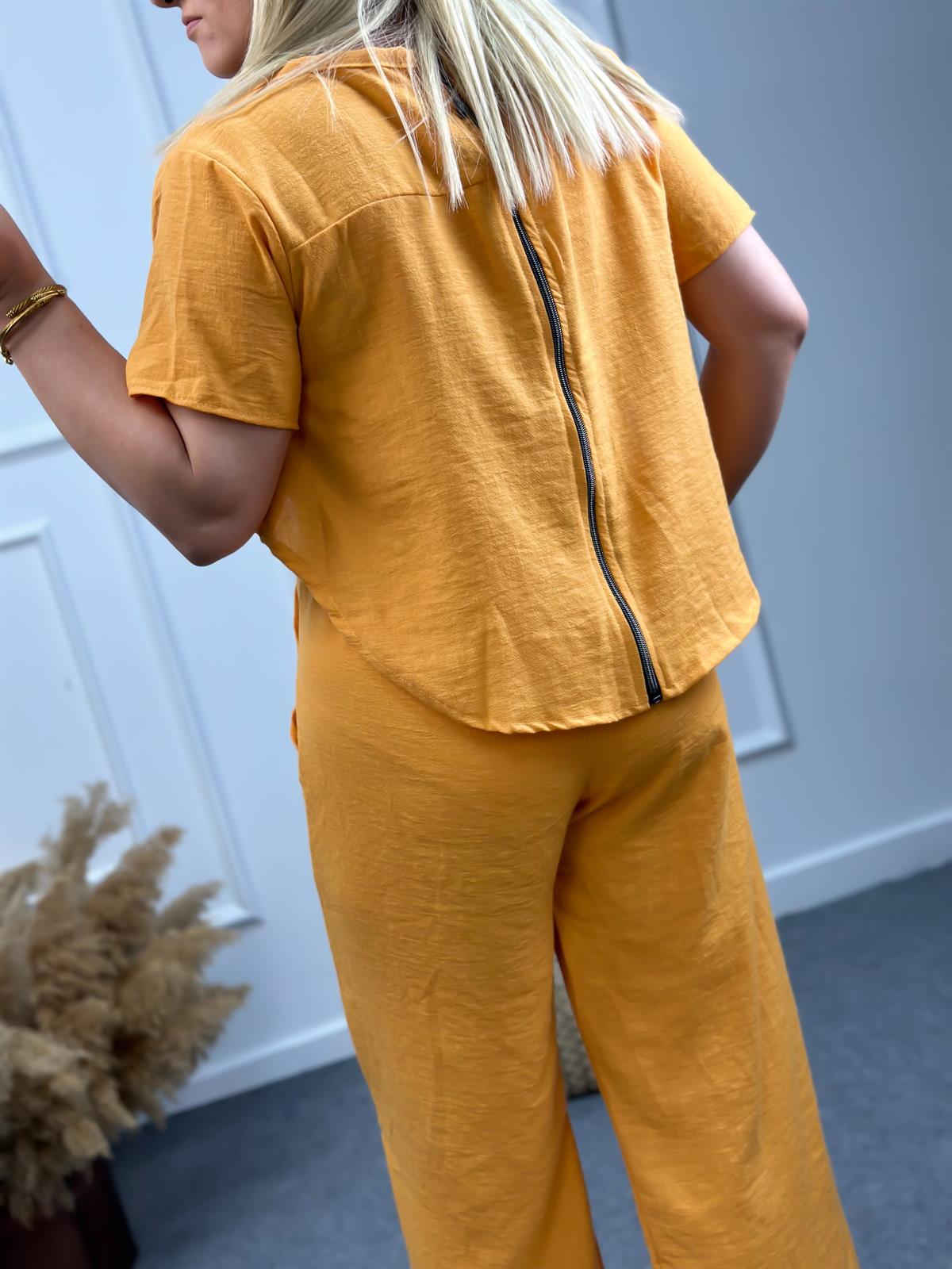 Keten Fermuar Detaylı Tulum TURUNCU