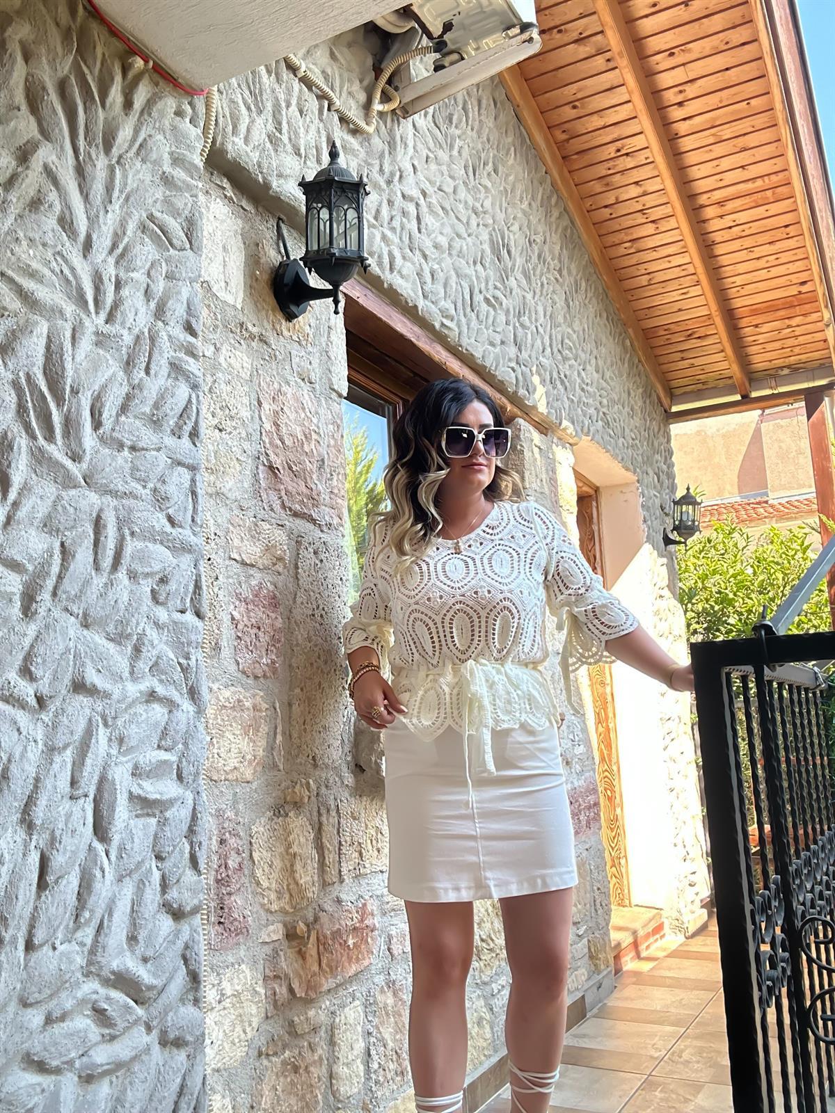 Kısa Cepli Kot Etek BEYAZ