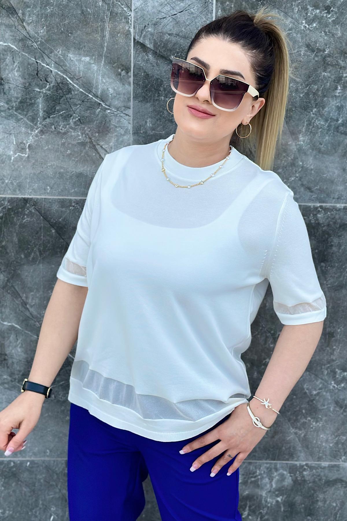 Kol ve Etek Şeffaf Detaylı Triko BEYAZ