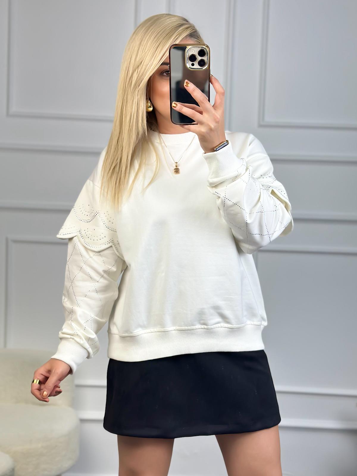 Kolları Taşlı Sweatshirt EKRU