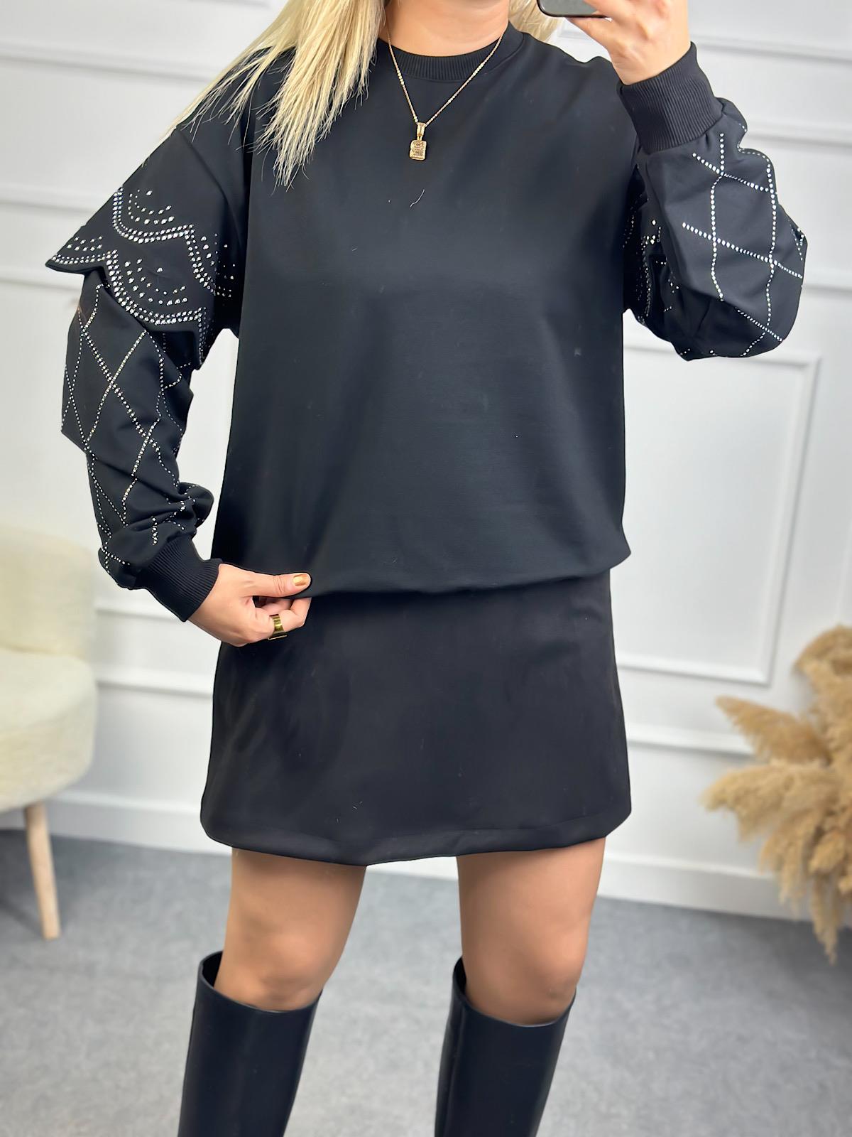 Kolları Taşlı Sweatshirt SİYAH
