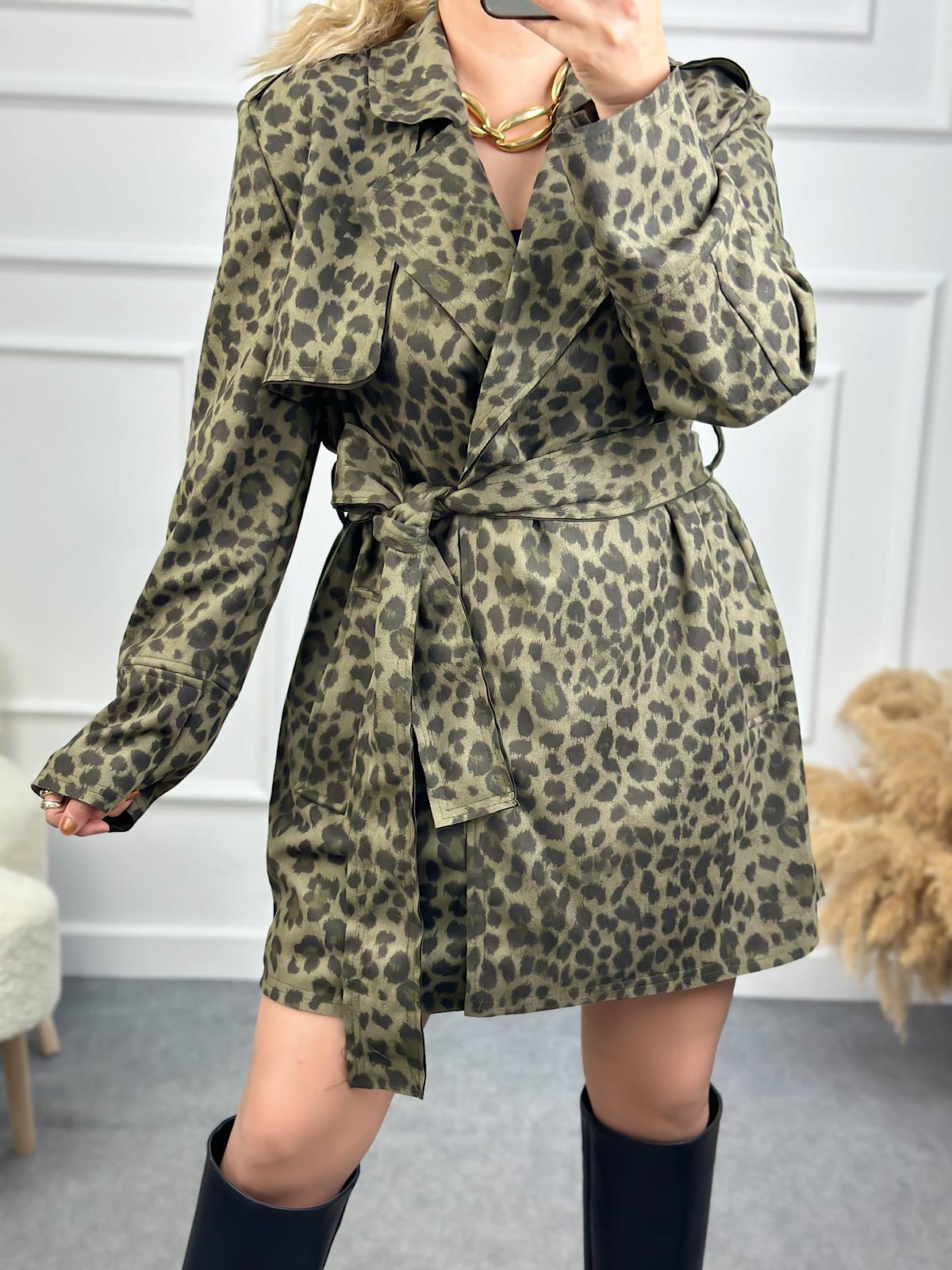 Kuşaklı Leopar Trençkot HAKİ