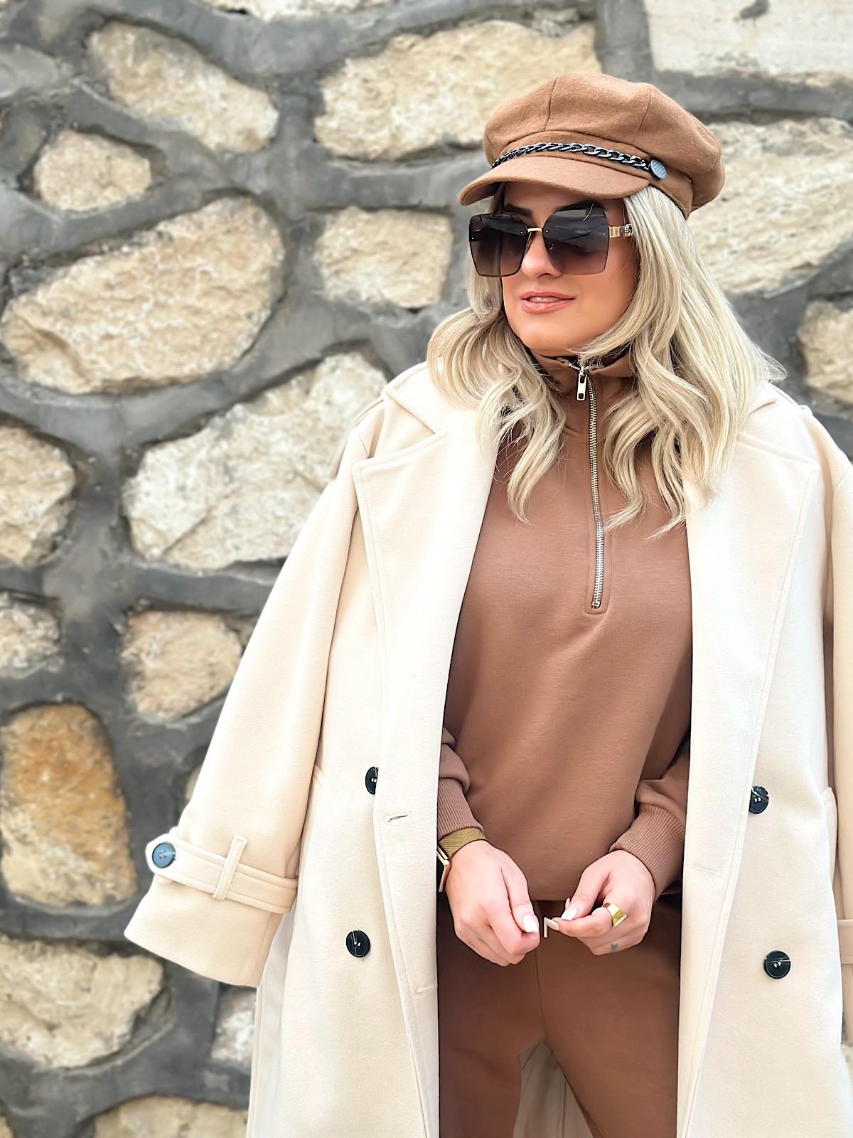 Kuşaklı Premium Kaşe Kaban EKRU