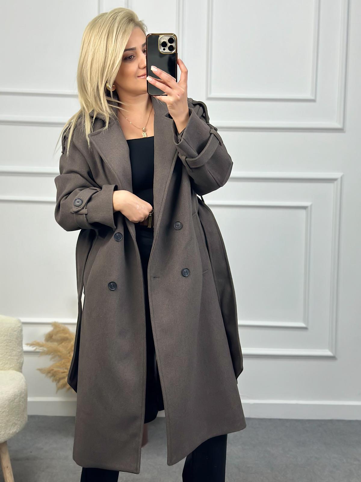 Kuşaklı Premium Kaşe Kaban FÜME