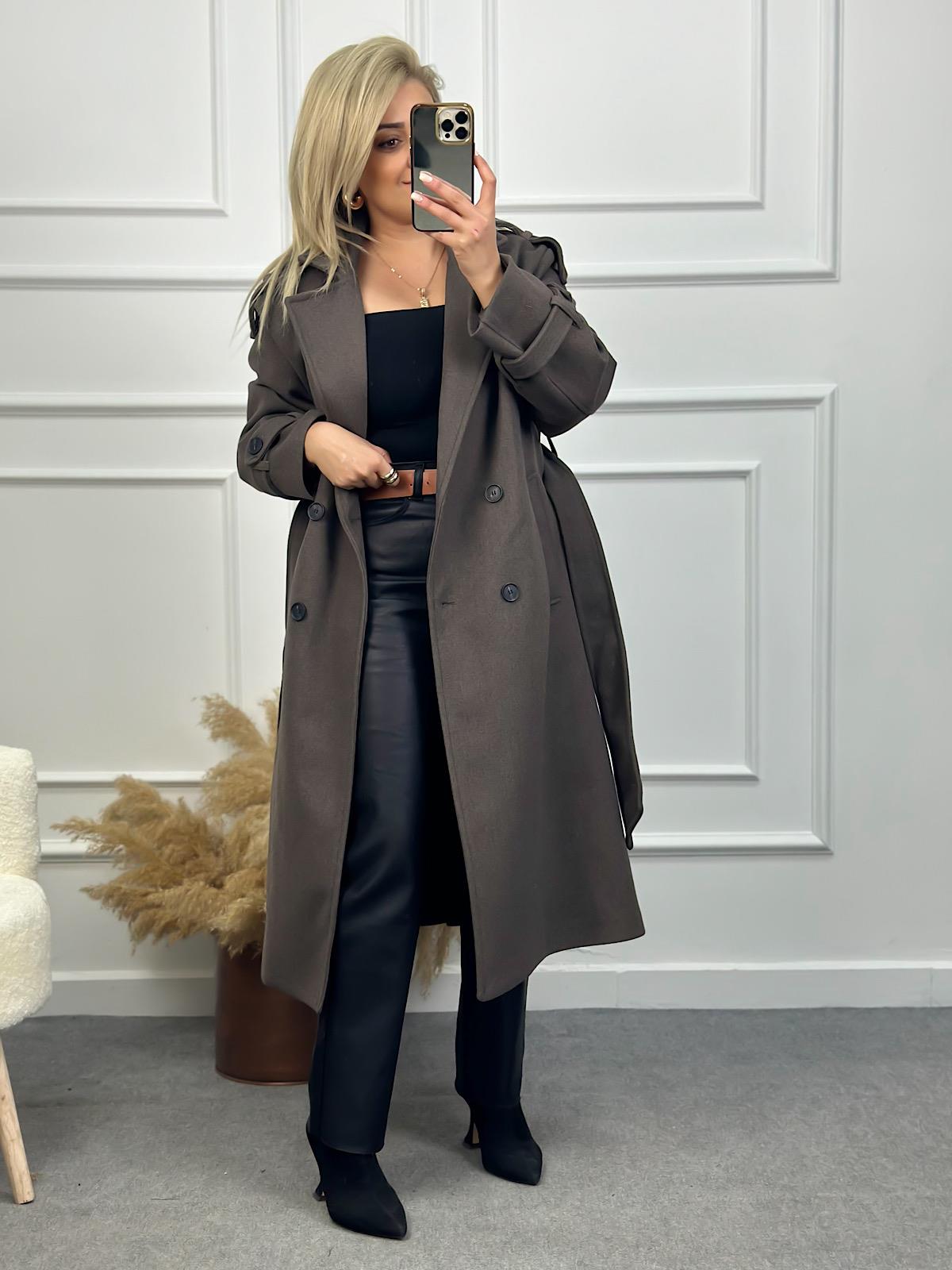 Kuşaklı Premium Kaşe Kaban FÜME