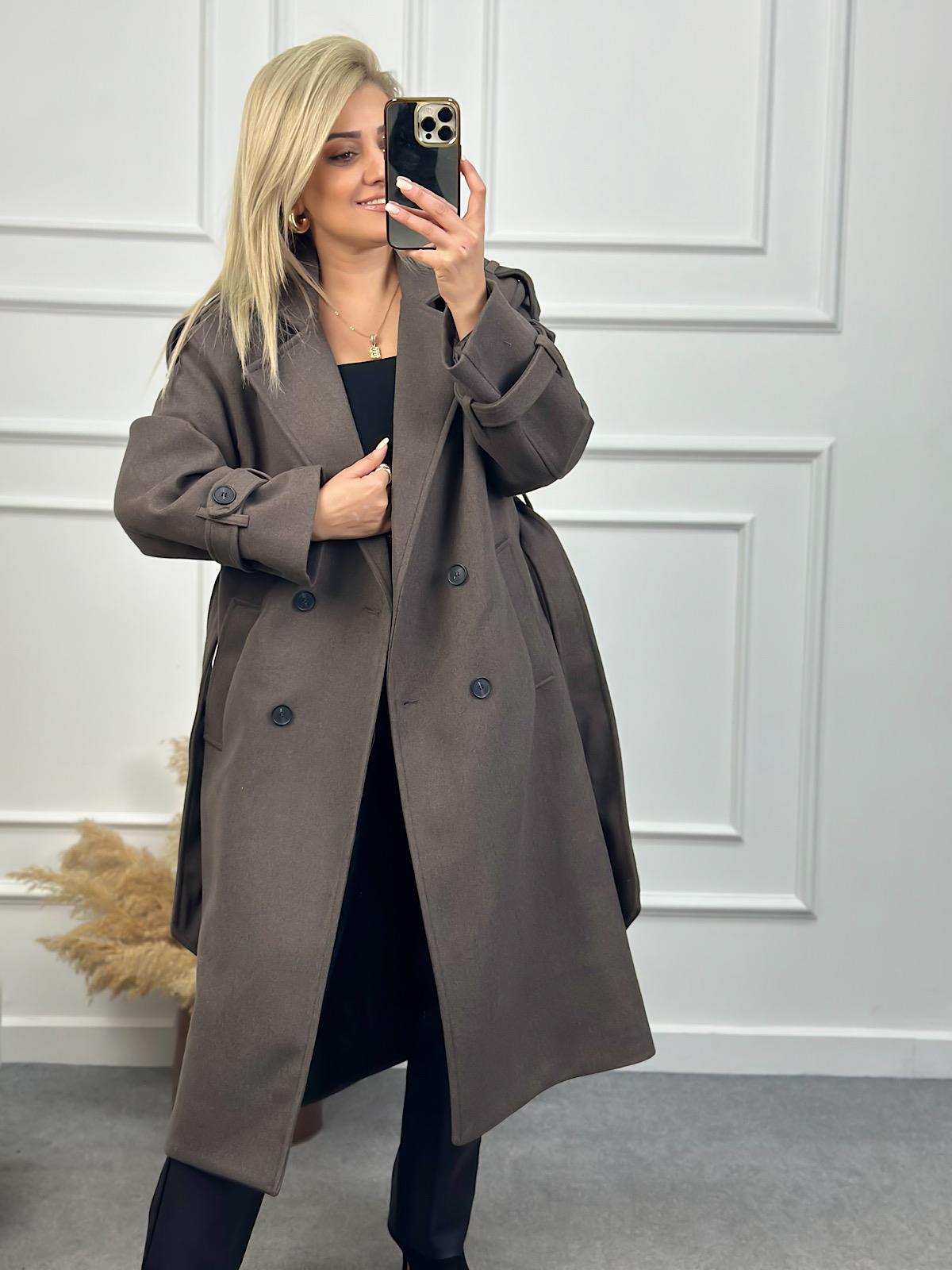 Kuşaklı Premium Kaşe Kaban FÜME