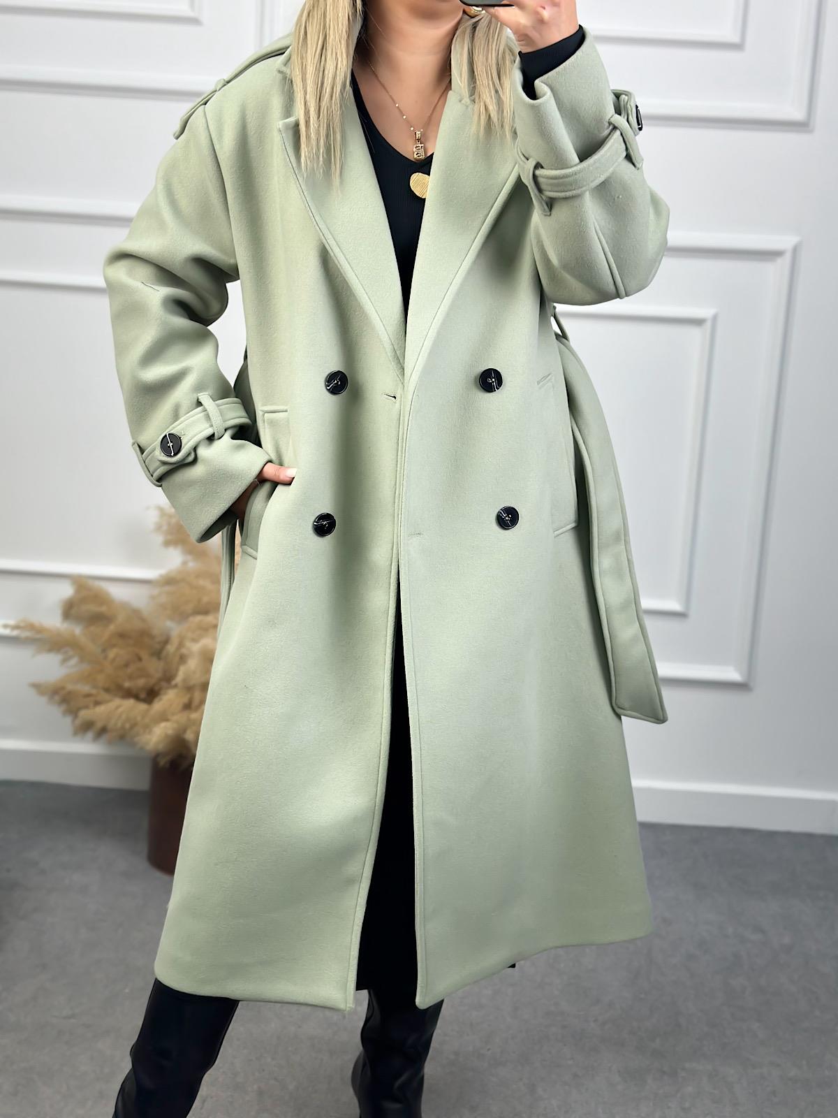 Kuşaklı Premium Kaşe Kaban Mint