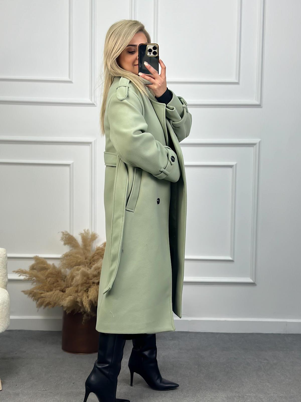 Kuşaklı Premium Kaşe Kaban Mint