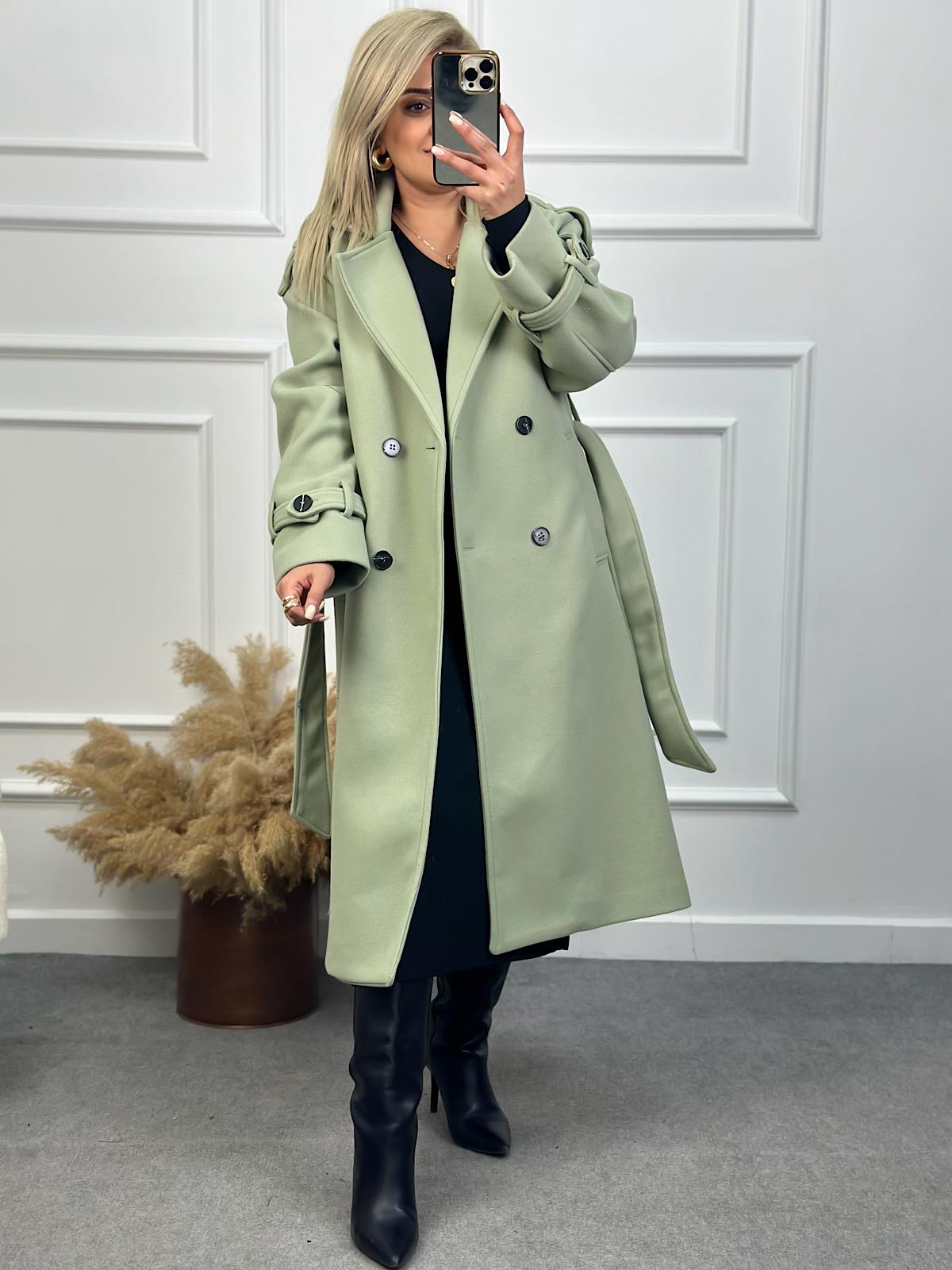 Kuşaklı Premium Kaşe Kaban Mint