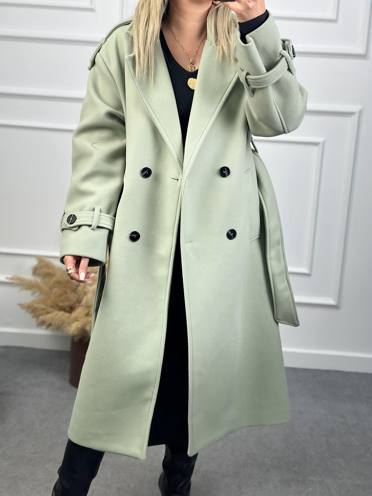 Kuşaklı Premium Kaşe Kaban Mint