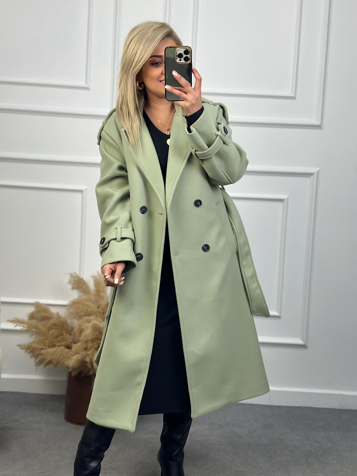 Kuşaklı Premium Kaşe Kaban Mint