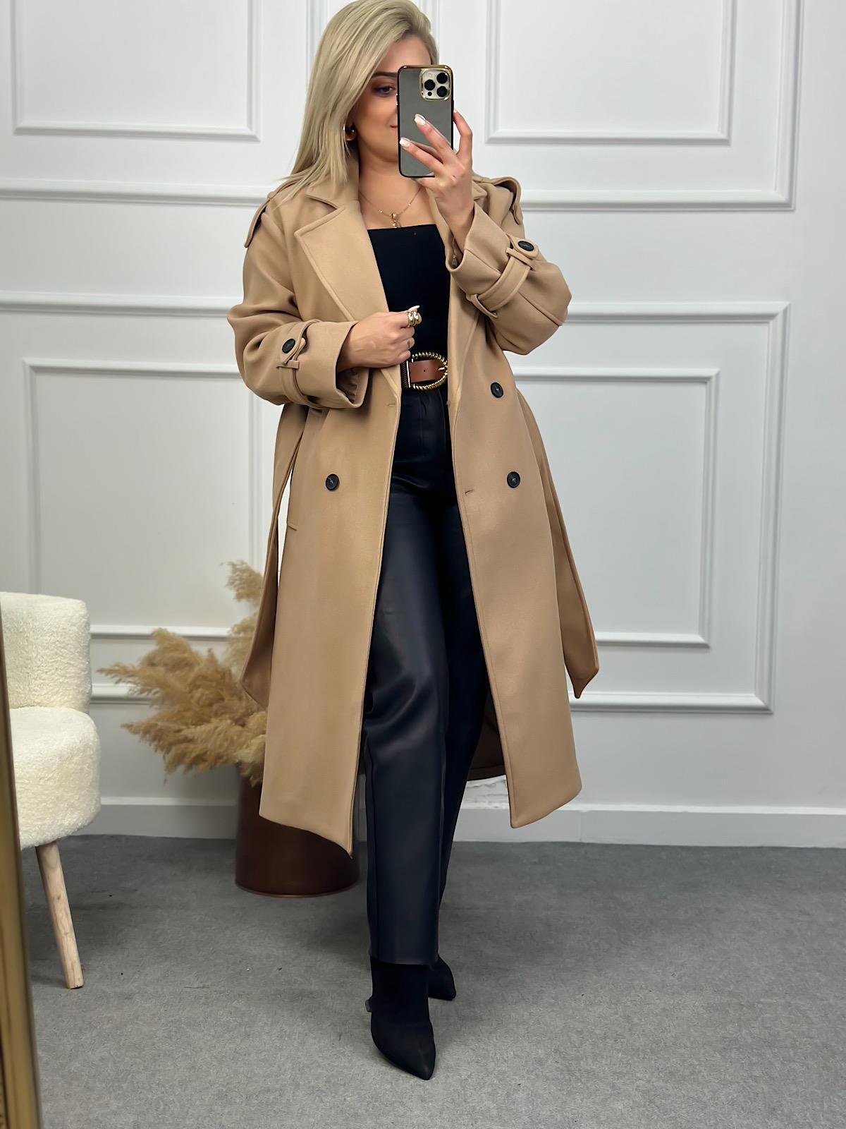 Kuşaklı Premium Kaşe Kaban VİZON