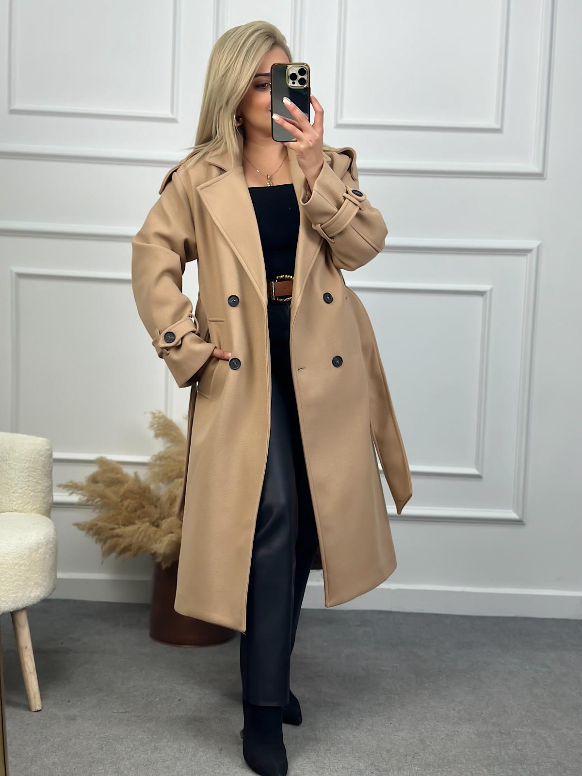 Kuşaklı Premium Kaşe Kaban VİZON