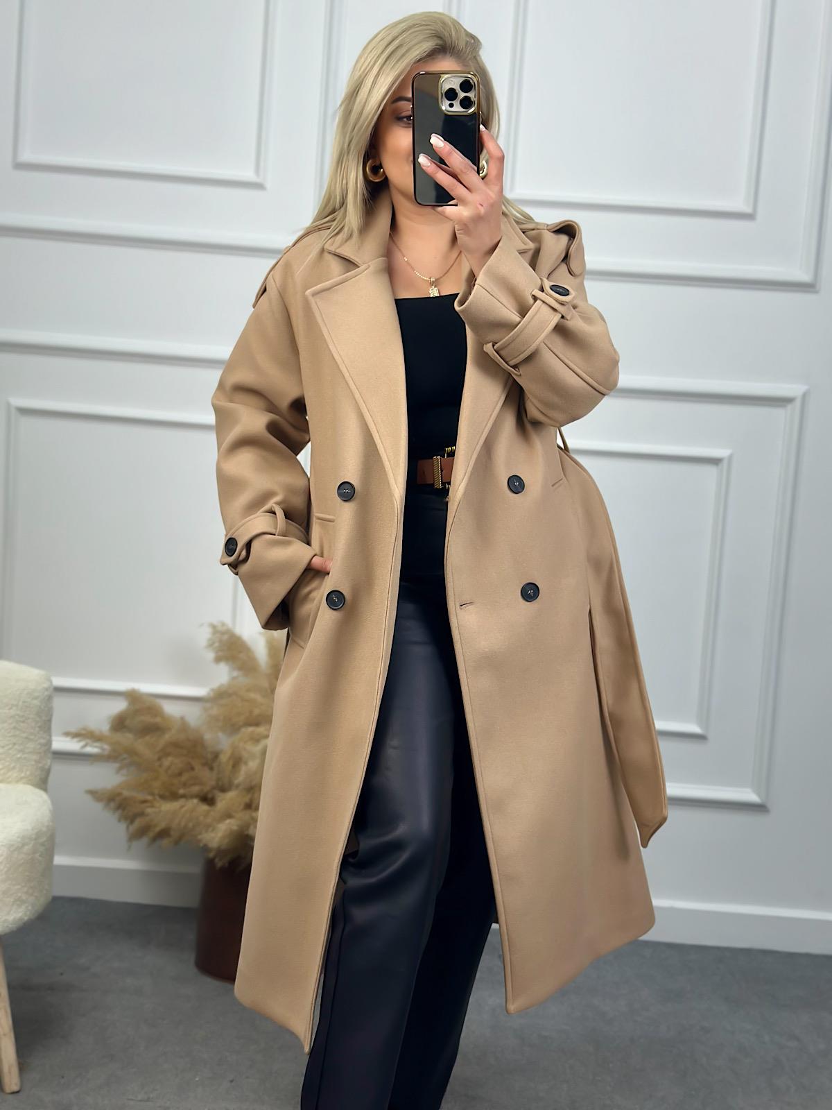 Kuşaklı Premium Kaşe Kaban VİZON