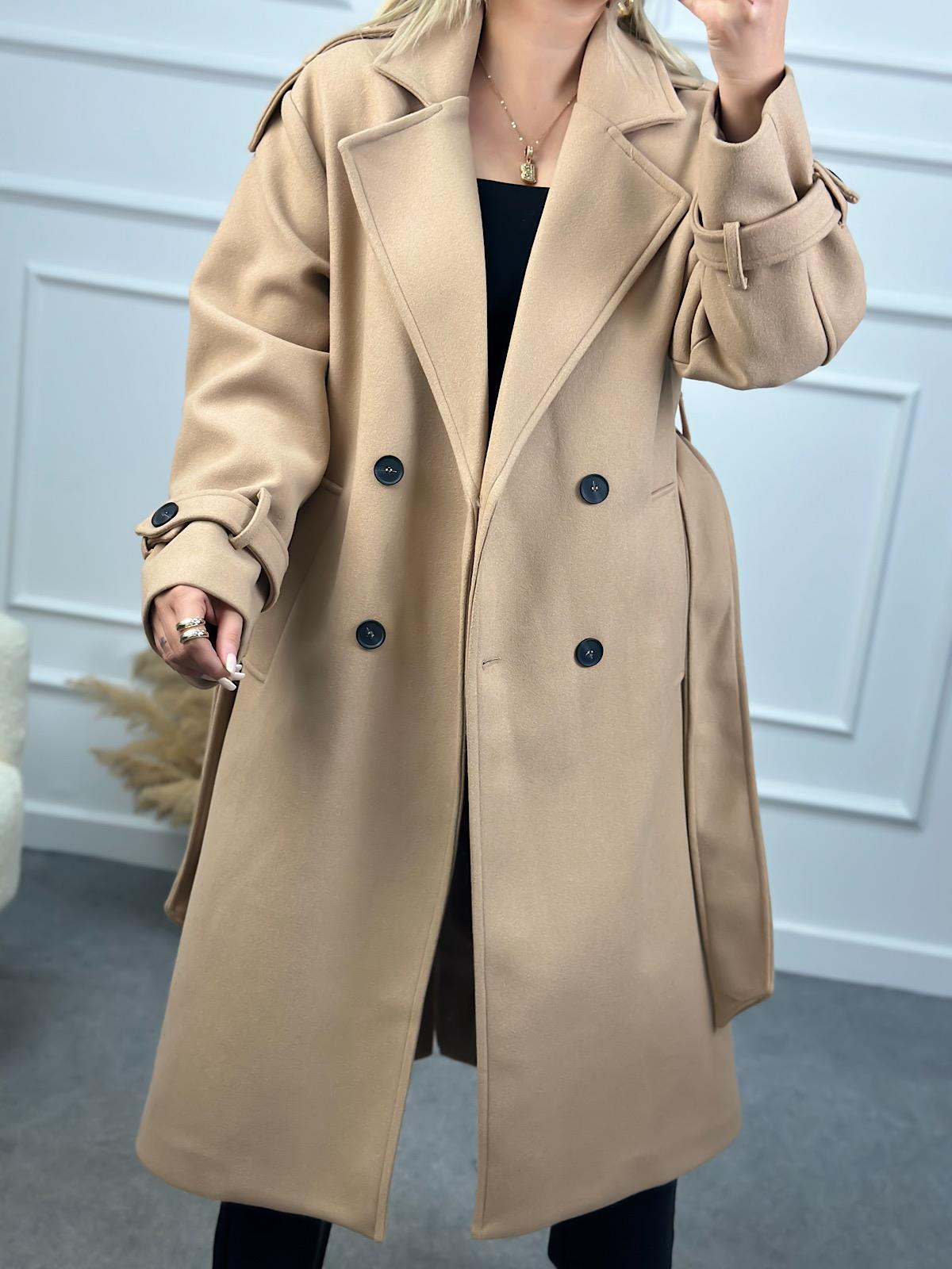 Kuşaklı Premium Kaşe Kaban VİZON