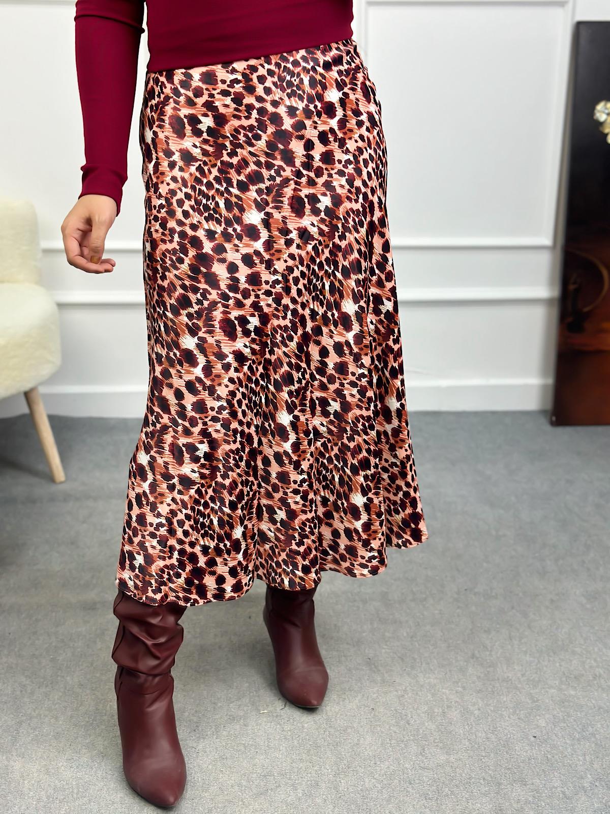Leopar Desenli Etek BORDO